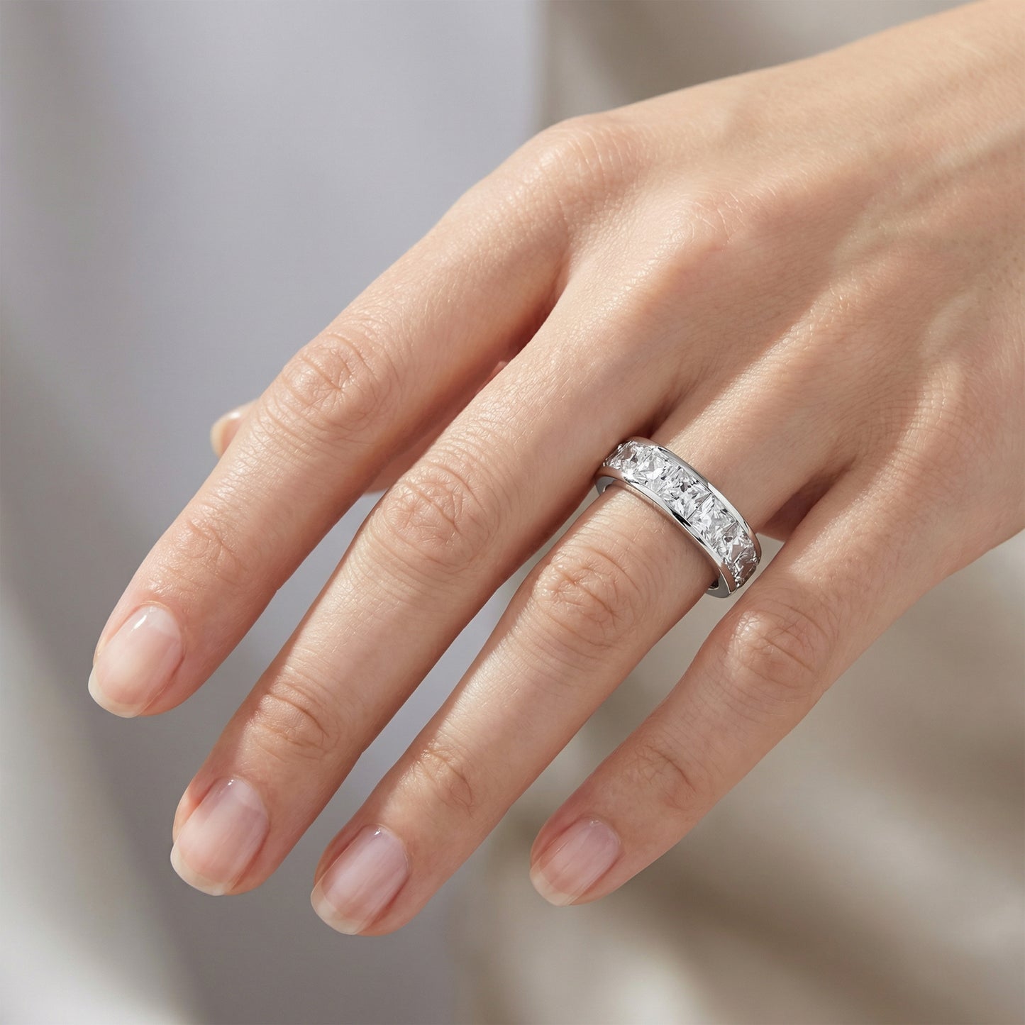 Ophelia Eternity 2ct Square Moissanite Eternity Ring, Sterling Silver, D-E VS1 Lab Created, Engagement Anniversary Gift