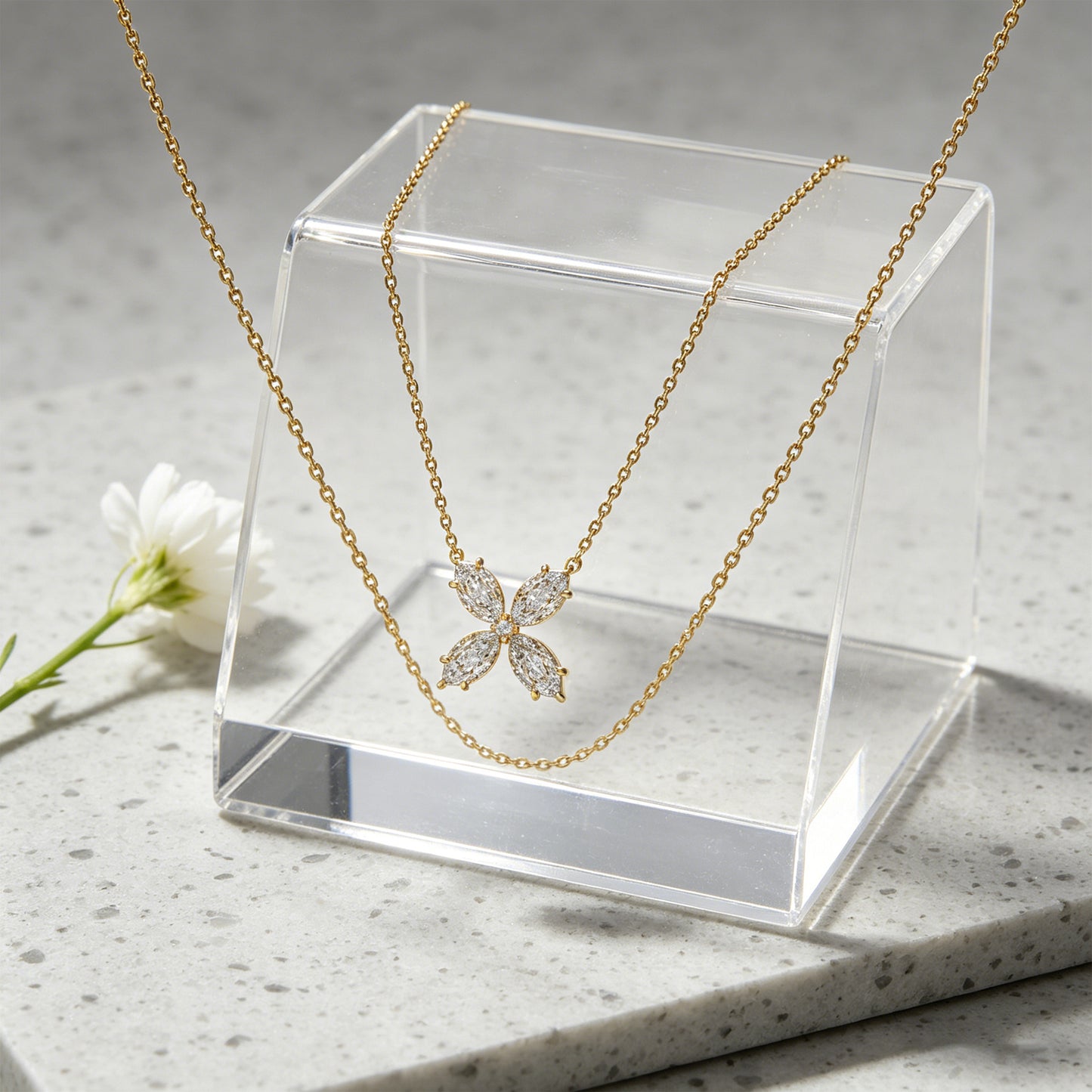 10K/14K Yellow Gold Marquise Lab-Grown Diamond Clover Pendant Necklace, 1.35 CTW for Women