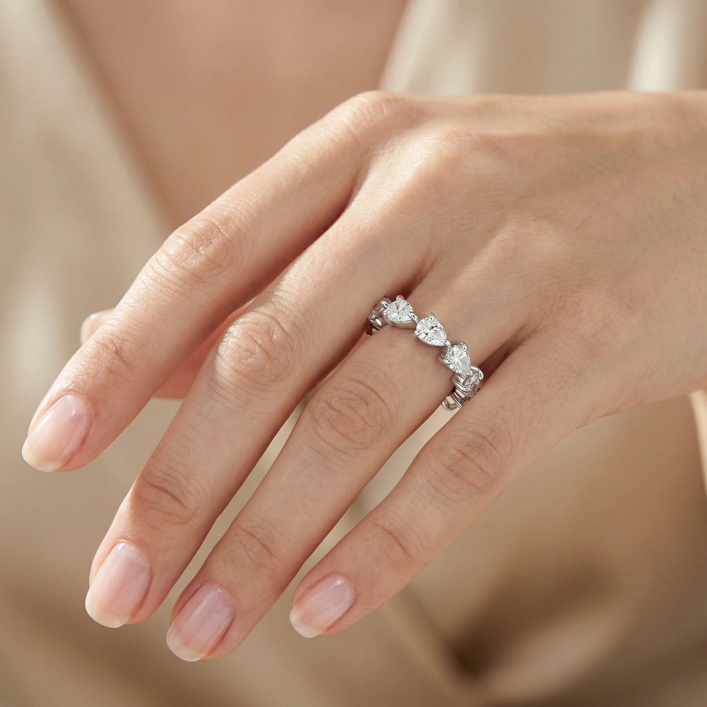Pear Cut Moissanite Eternity Ring Sterling Silver Wedding Band