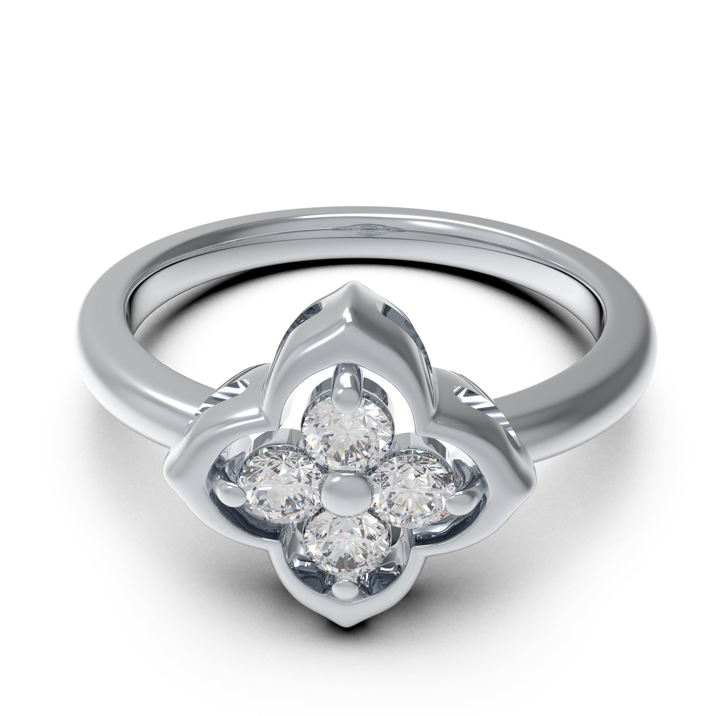 10K/14K White Gold or Platinum Clover Lab-Grown Diamond Ring, 0.2 CTW, Song Dynasty Inspired