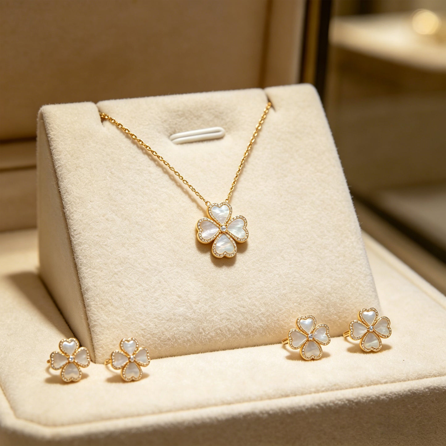 10K 14K Yellow Gold Heart Pendant Necklace, 0.5CT Lab Grown Diamond with 4 Natural Mother of Pearl Handmade Fine Jewelry 中文