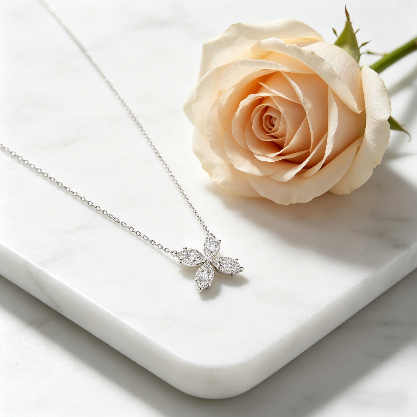 1.35 CTW Marquise Lab Diamond Clover Necklace, 10K/14K White Gold/Platinum for Women