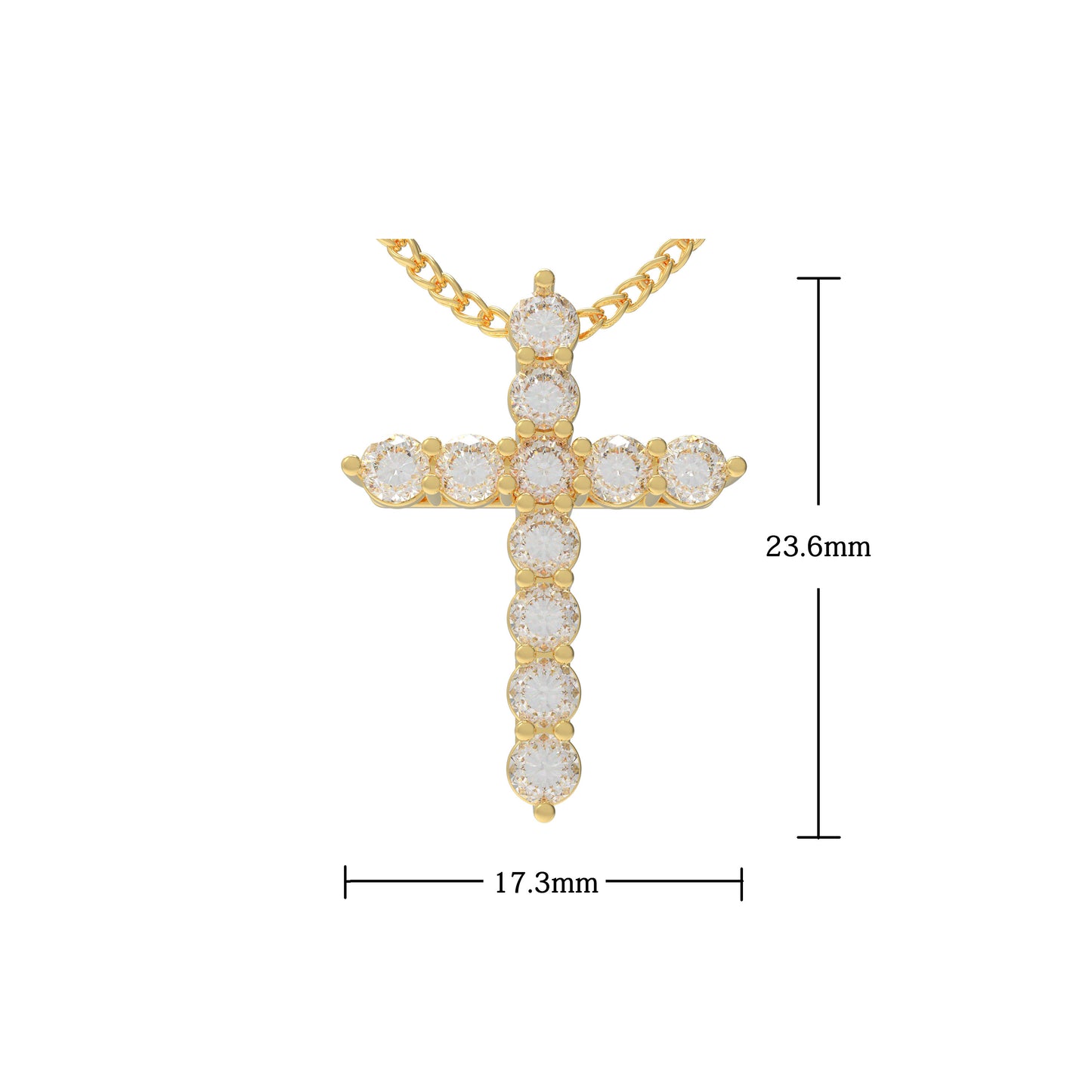 10K/14K Yellow Gold Cross Lucky Pendant Necklace with 0.7ct Lab Grown Diamonds, 11 Stones of 3mm Diameter, Perfect Gift for Women, Girlfriend, Wife, Mom, Client on Birthday, Anniversary, Mother's Day
