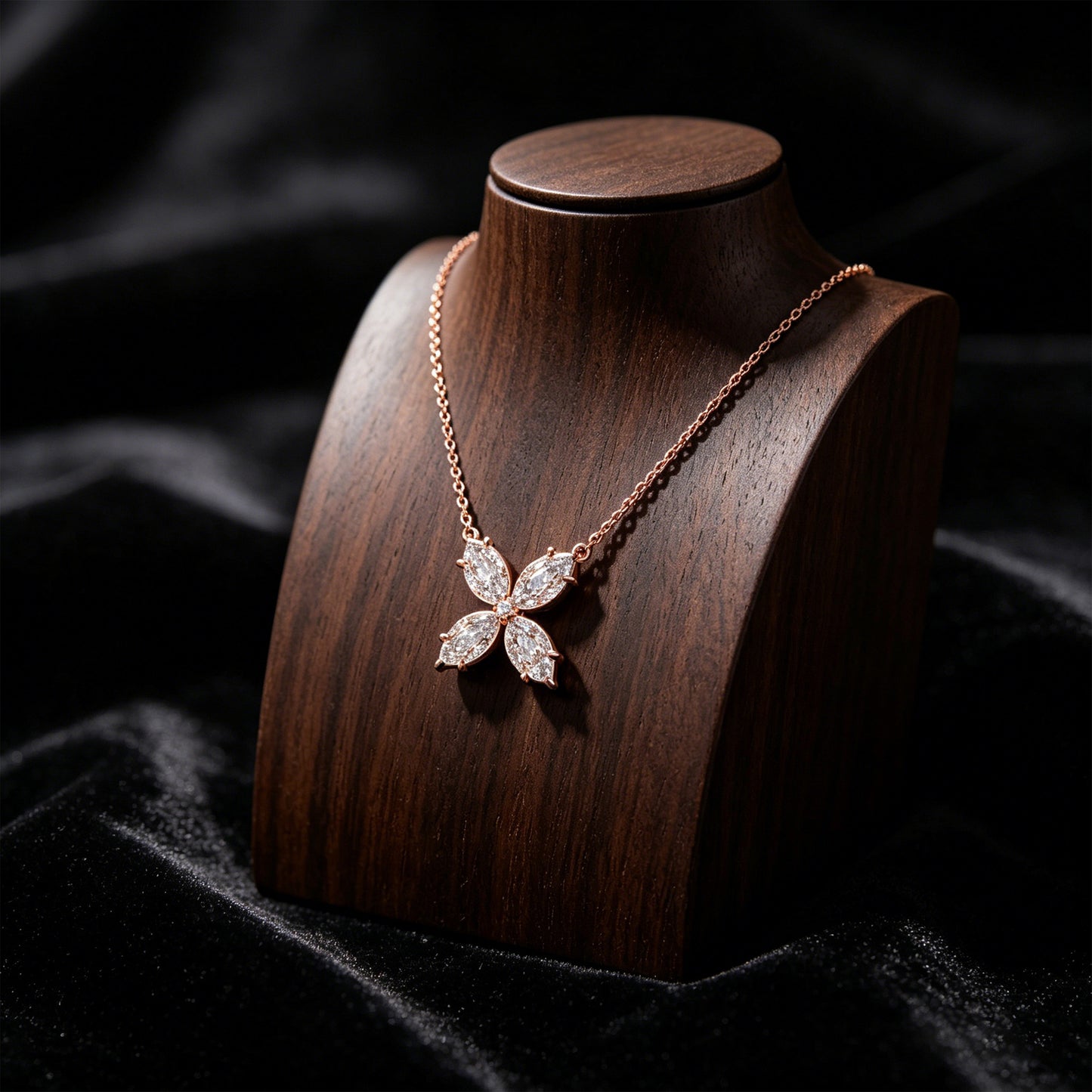 10K/14K Rose Gold Marquise Lab-Grown Diamond Clover Pendant Necklace, 1.35 CTW for Women