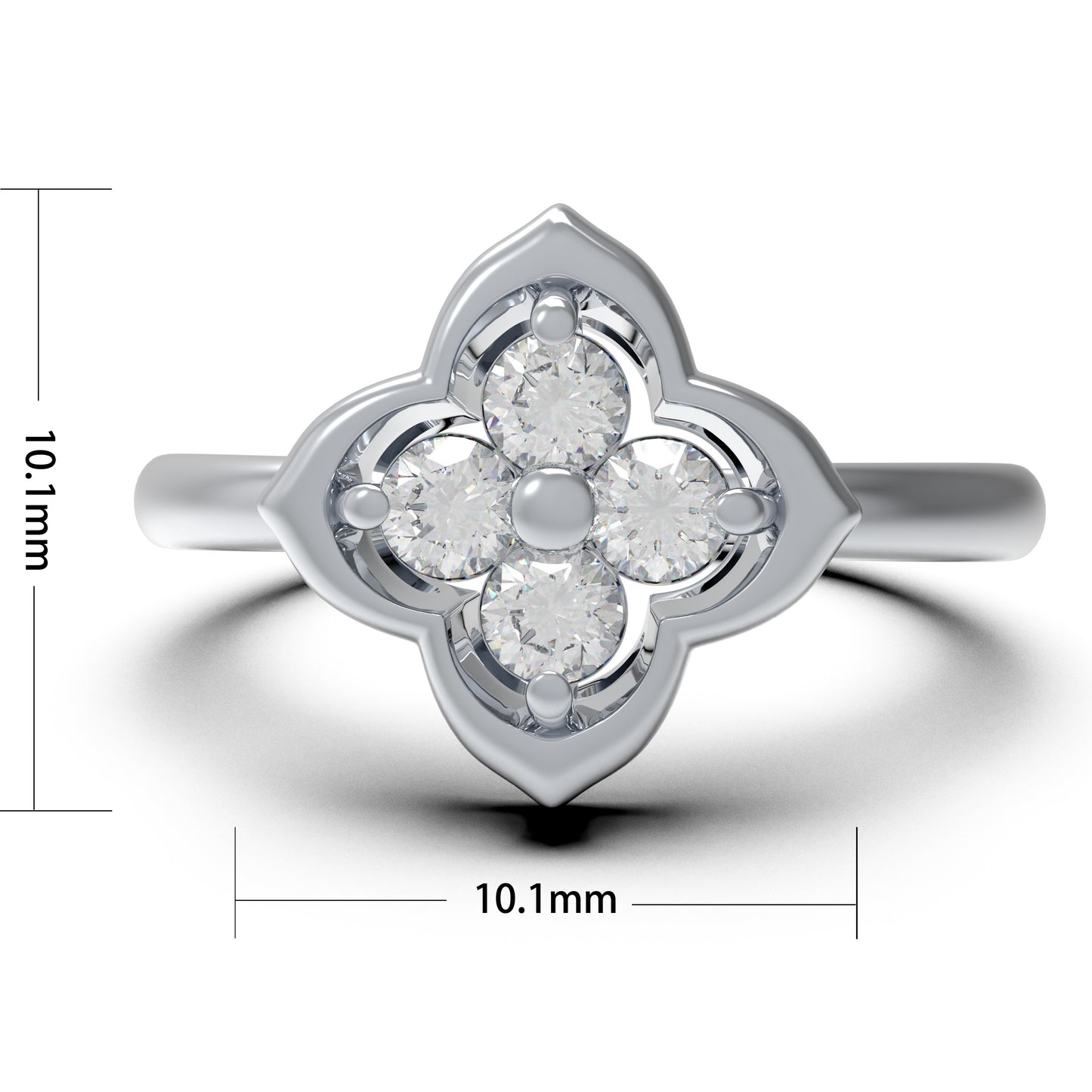 10K/14K White Gold or Platinum Clover Lab-Grown Diamond Ring, 0.2 CTW, Song Dynasty Inspired