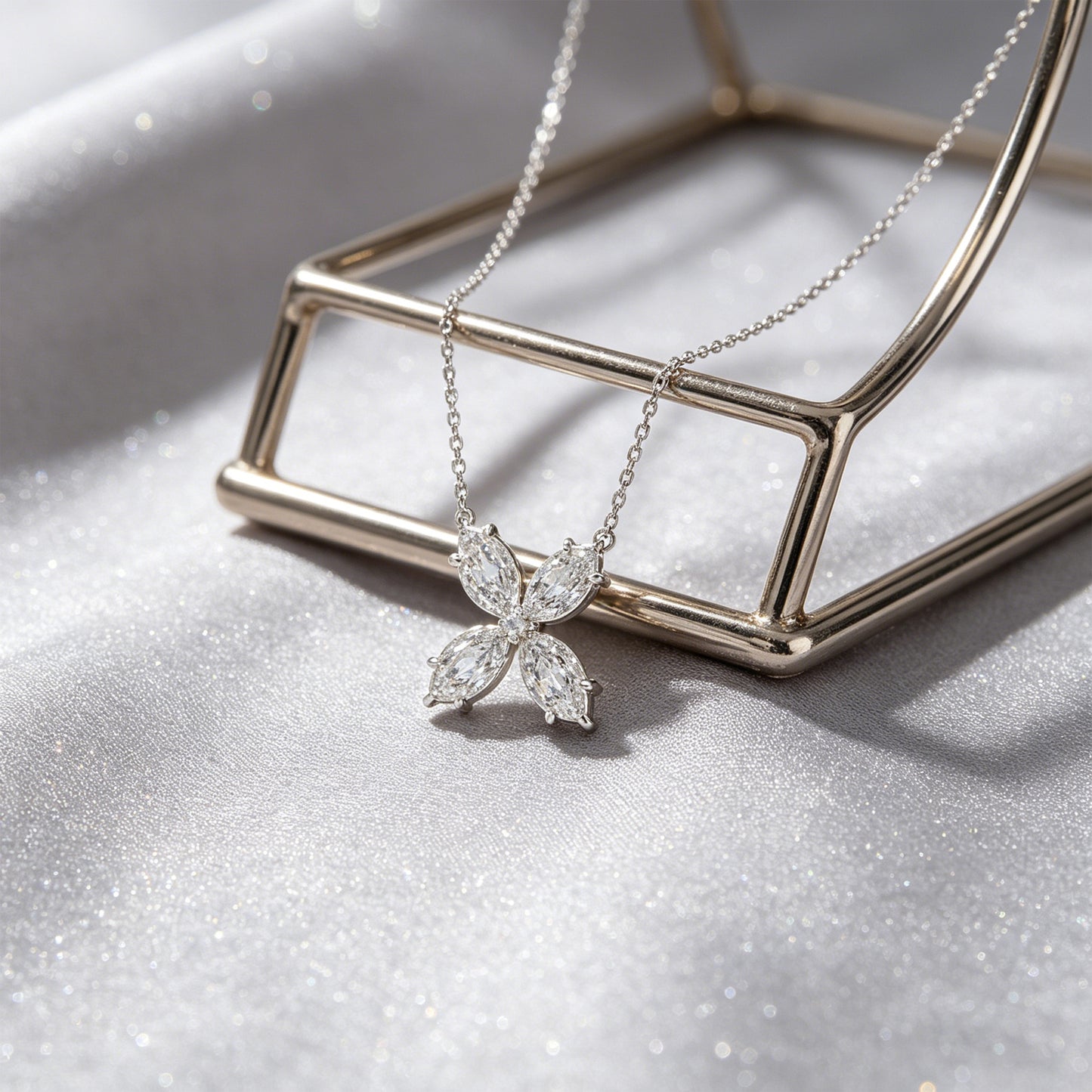 925 Sterling Silver Marquise Moissanite Clover Pendant Necklace, 1.35 CTW for Women