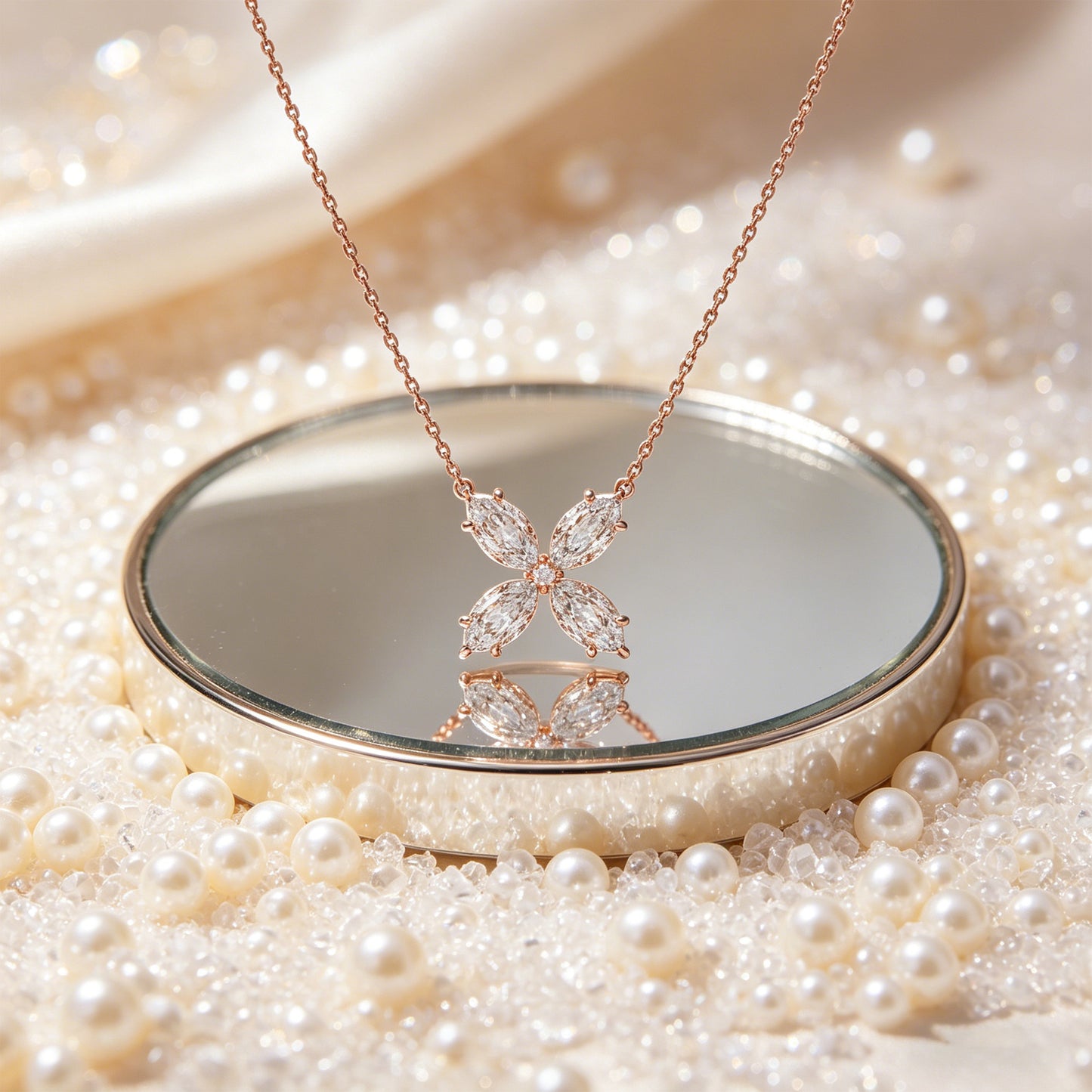 10K/14K Rose Gold Marquise Lab-Grown Diamond Clover Pendant Necklace, 1.35 CTW for Women