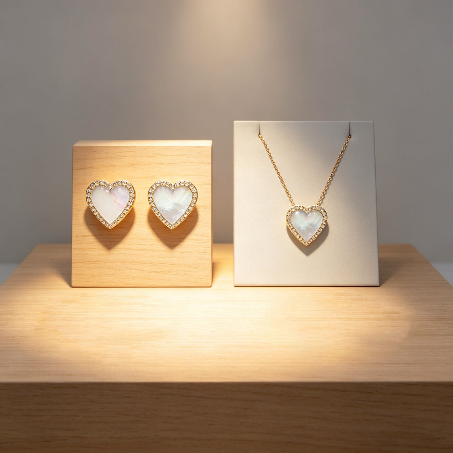 10K/14K Yellow Gold Heart Stud Earrings, 0.4ct Lab Grown Diamond & Mother of Pearl, Daily Jewelry for Women