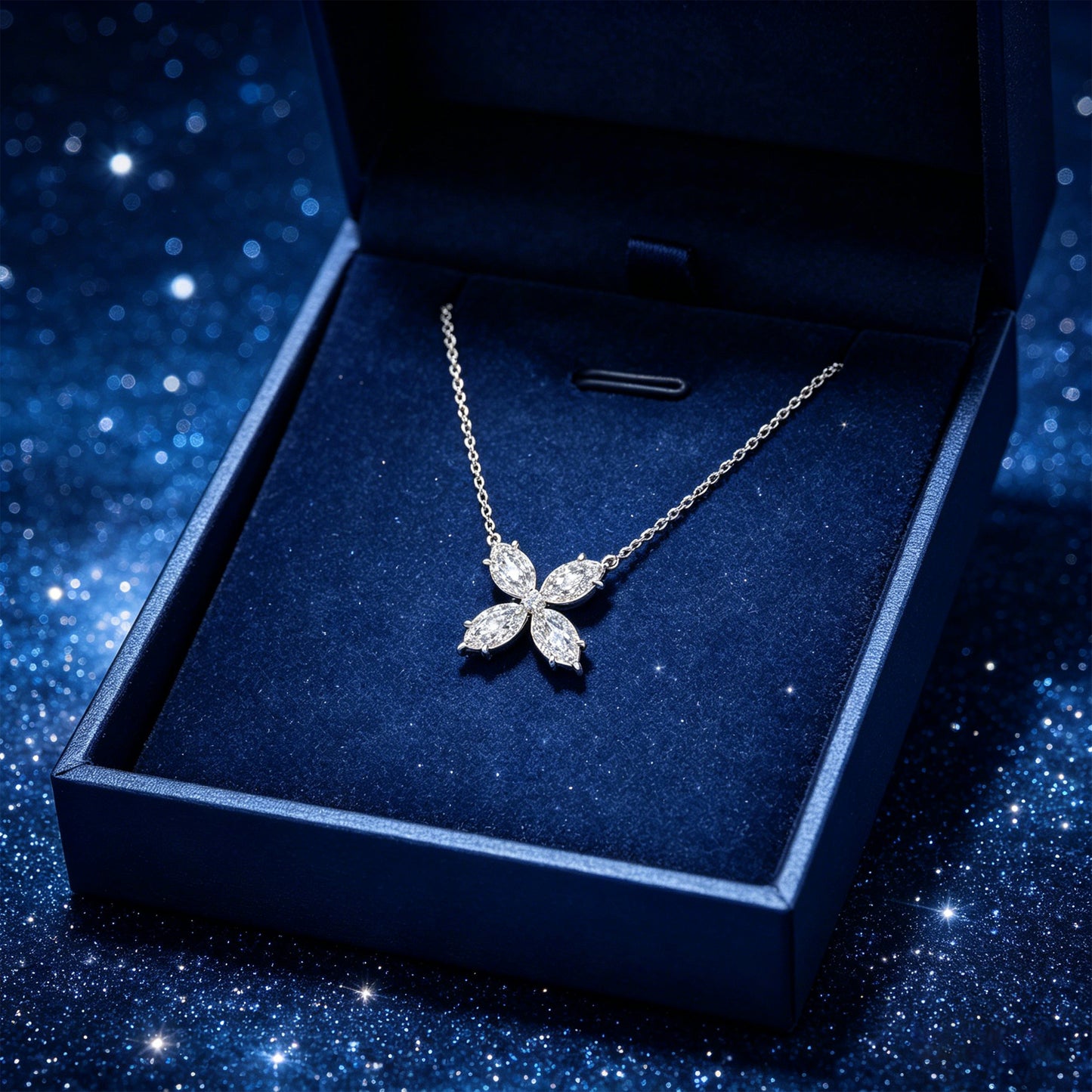 925 Sterling Silver Marquise Moissanite Clover Pendant Necklace, 1.35 CTW for Women