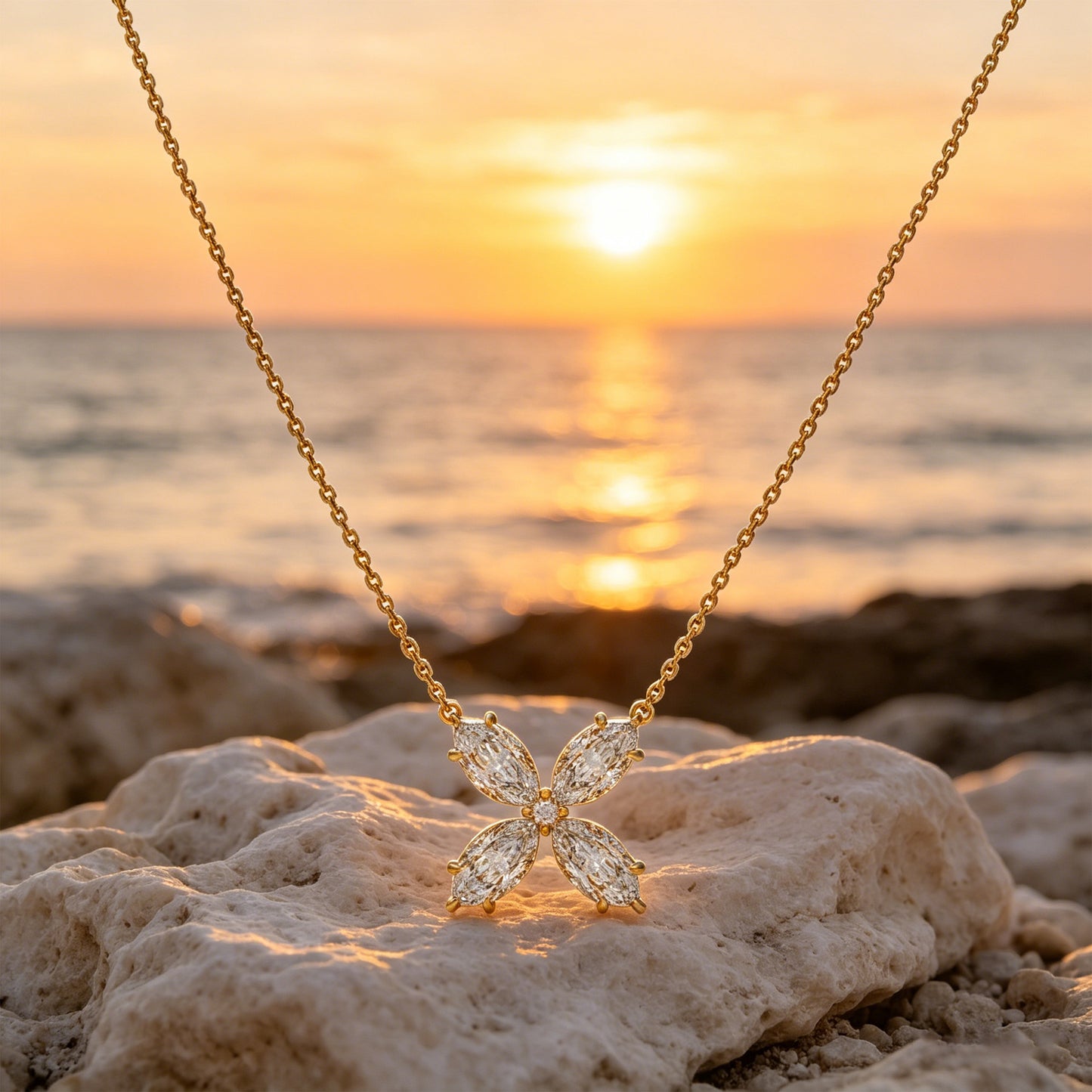 10K/14K Yellow Gold Marquise Lab-Grown Diamond Clover Pendant Necklace, 1.35 CTW for Women