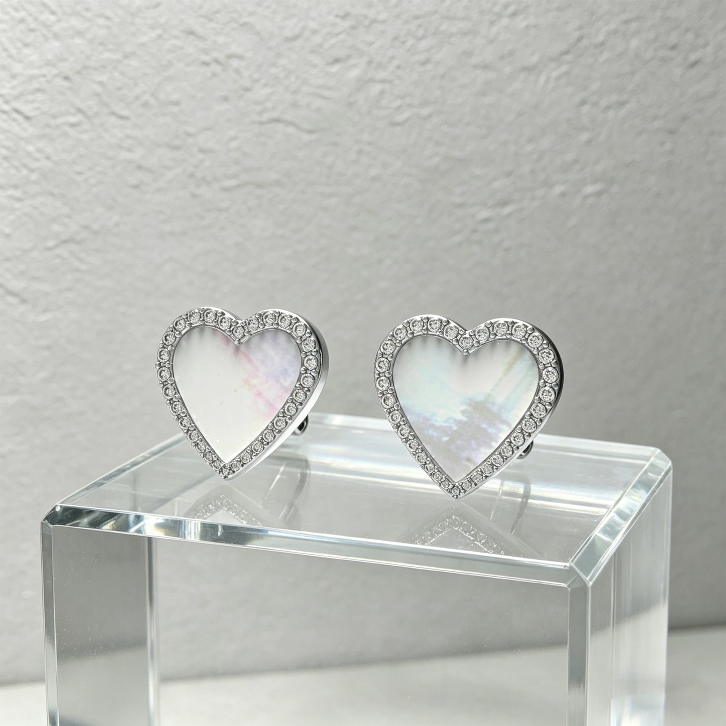 925 Sterling Silver Heart Stud Earrings, 0.4ct Lab Grown Moissanite & Mother of Pearl, Hypoallergenic Daily Wear Earrings for Women