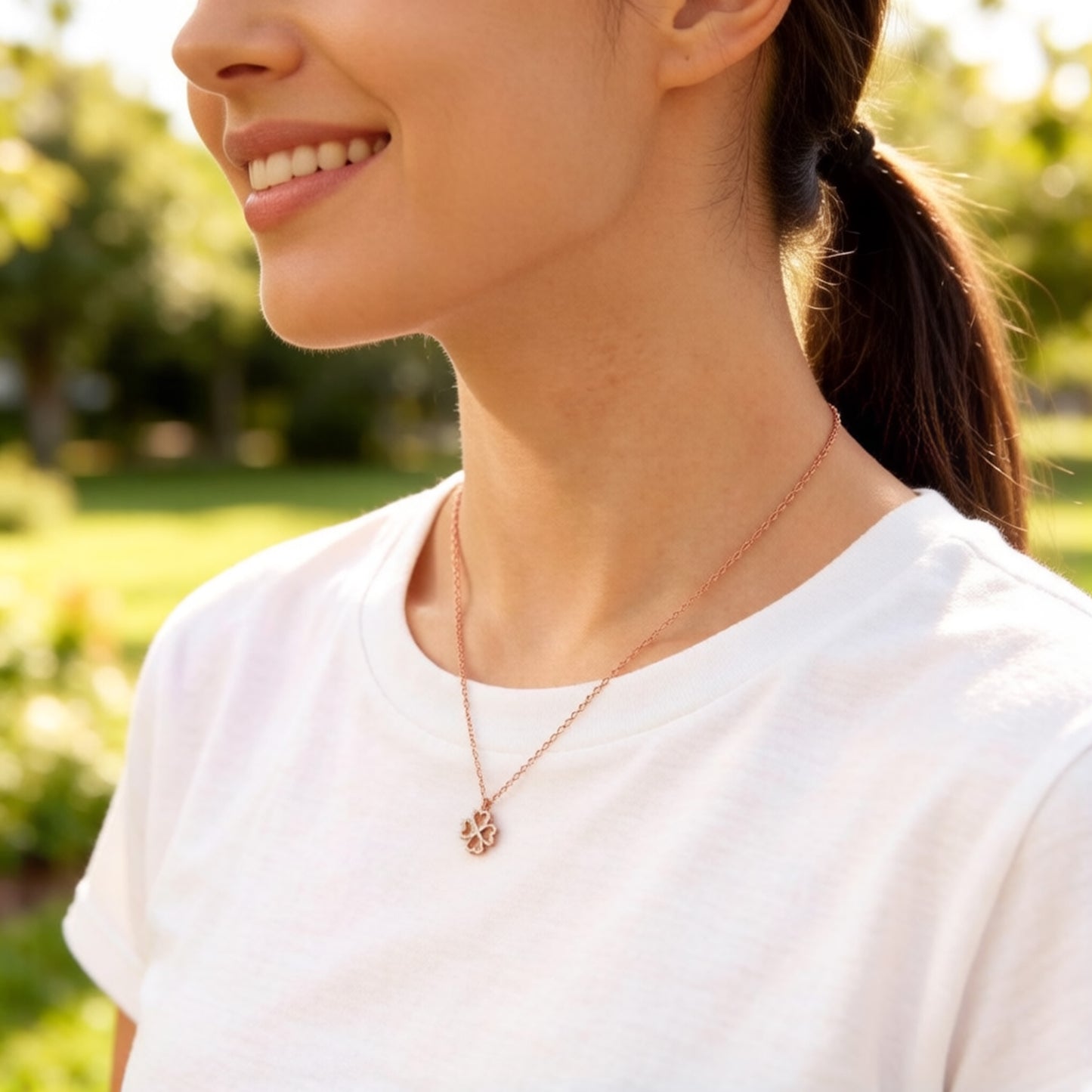 Ophelia Eternity 10K/14K Rose Gold Four-Leaf Clover Heart Pendant Necklace with 0.5ct Lab-Grown Diamonds, Good Luck Jewelry Gift for Women, Sisters & Lovers