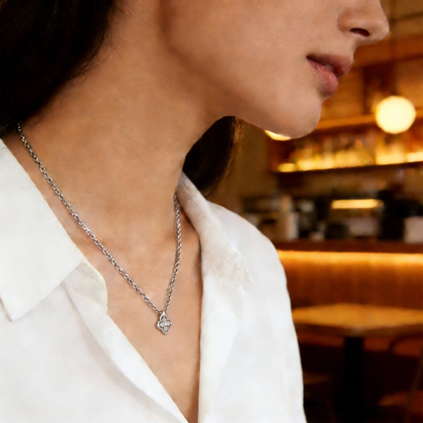 Women's Sterling Silver Pendant Necklace, 0.4ct Lab-Grown Diamond, Song Dynasty Aesthetics Jewelry, Ideal Gift for Sister, Mother, Lover, Client