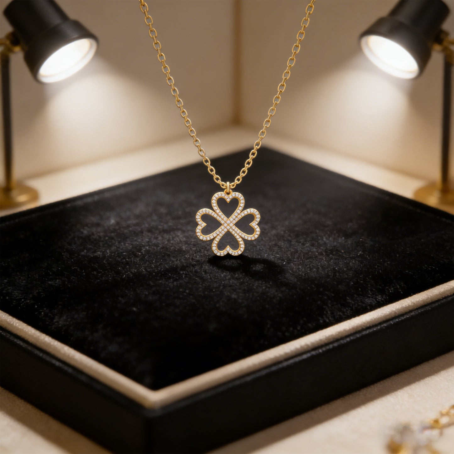Ophelia Eternity 10K/14K Yellow Gold Four-Leaf Clover Heart Pendant Necklace with 0.5ct Lab-Grown Diamonds, Good Luck Jewelry Gift for Women, Sisters & Lovers
