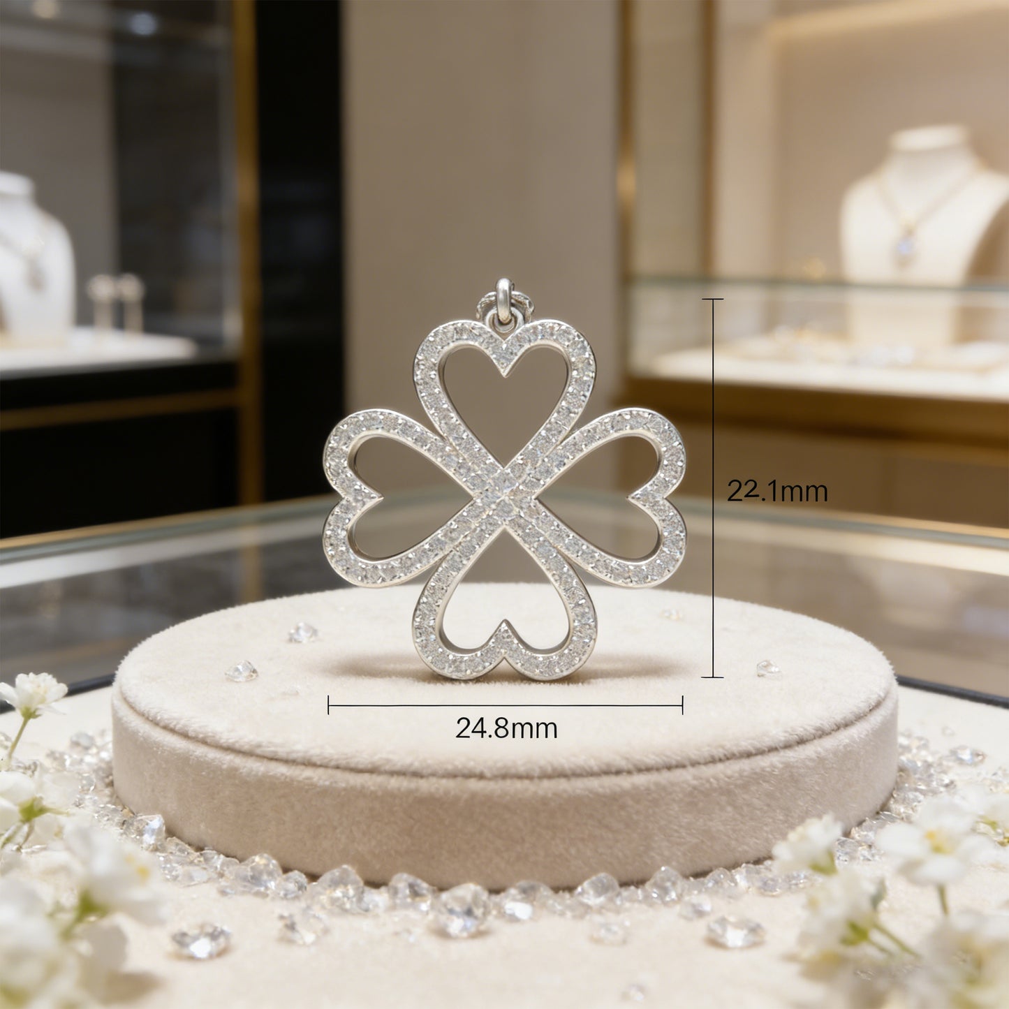 Ophelia Eternity 10K/14K White Gold Four-Leaf Clover Heart Pendant Necklace with 0.5ct Lab-Grown Diamonds, Good Luck Jewelry Gift for Women, Sisters, Lovers & Clients