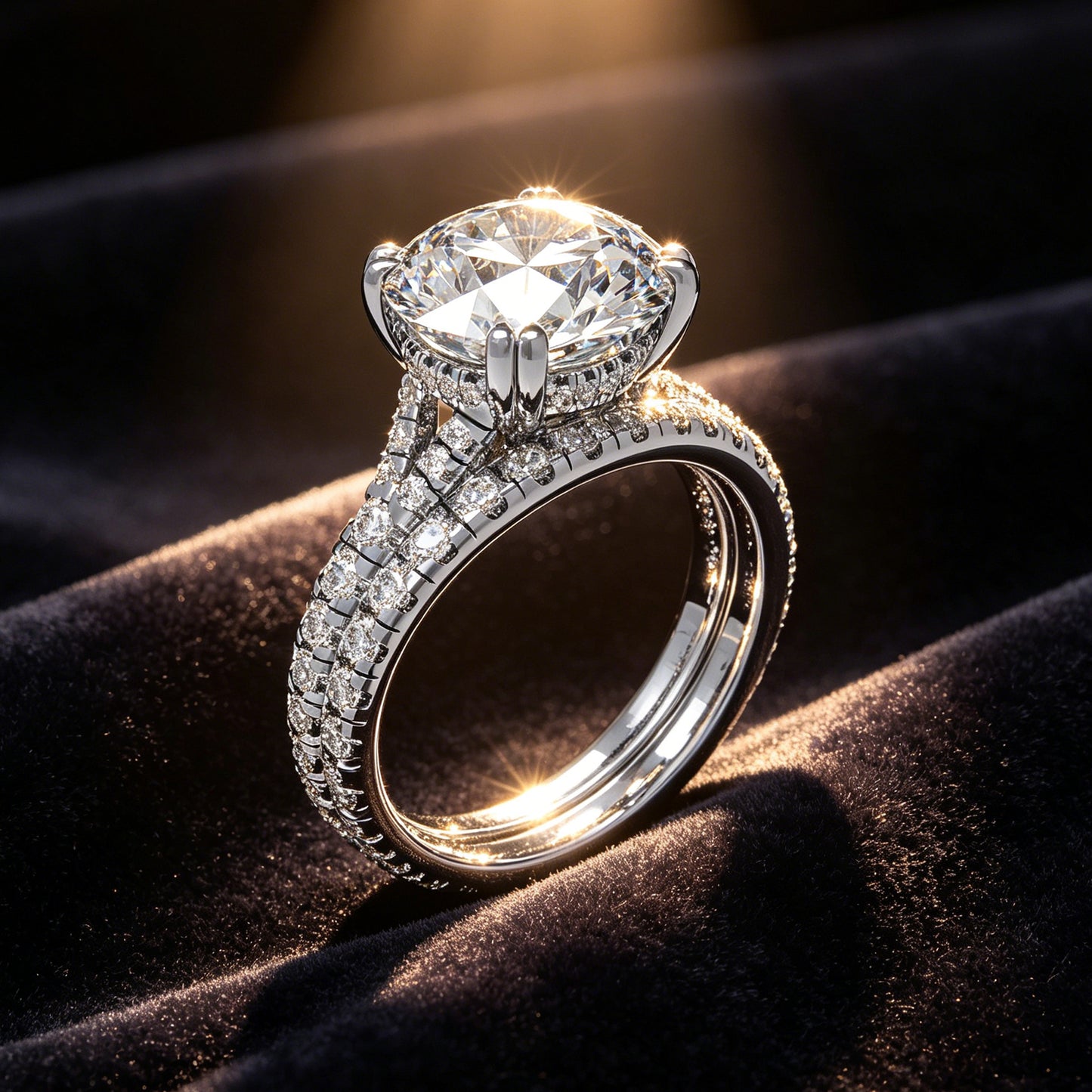 5ct VS1 Lab Diamond 950 Platinum Engagement Ring & Curved Wedding Band Set