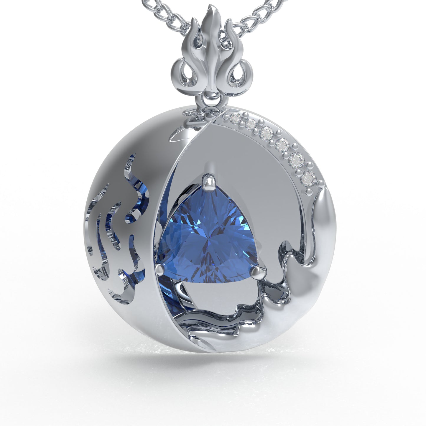 Lab-Grown 1CT Sapphire Pendant Necklace with 6 VVS1-VVS2 D-E Color Diamonds, 10K/14K White/Yellow/Rose Gold & Platinum, Ideal Gift for Anniversary/Valentine’s Day/Christmas