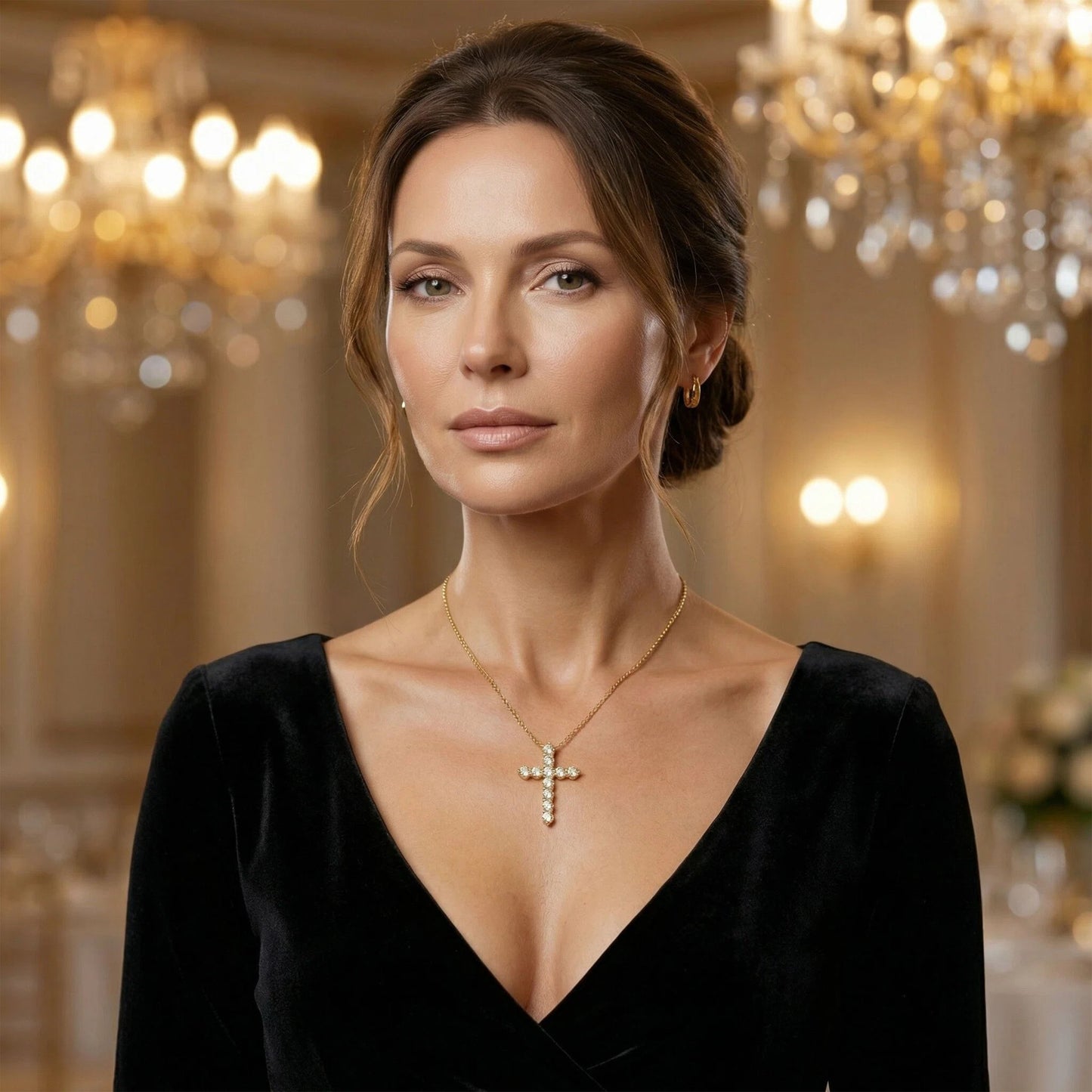 10K/14K Yellow Gold Cross Lucky Pendant Necklace with 0.7ct Lab Grown Diamonds, 11 Stones of 3mm Diameter, Perfect Gift for Women, Girlfriend, Wife, Mom, Client on Birthday, Anniversary, Mother's Day