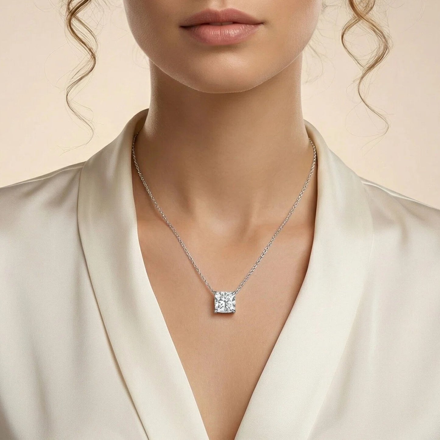 Handmade 925 Sterling Silver Cushion Cut Moissanite Pendant Necklace, Perfect Gift for Holidays and Daily Wear