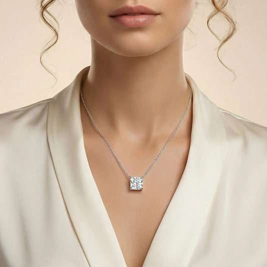 Handmade 925 Sterling Silver Cushion Cut Moissanite Pendant Necklace, Perfect Gift for Holidays and Daily Wear