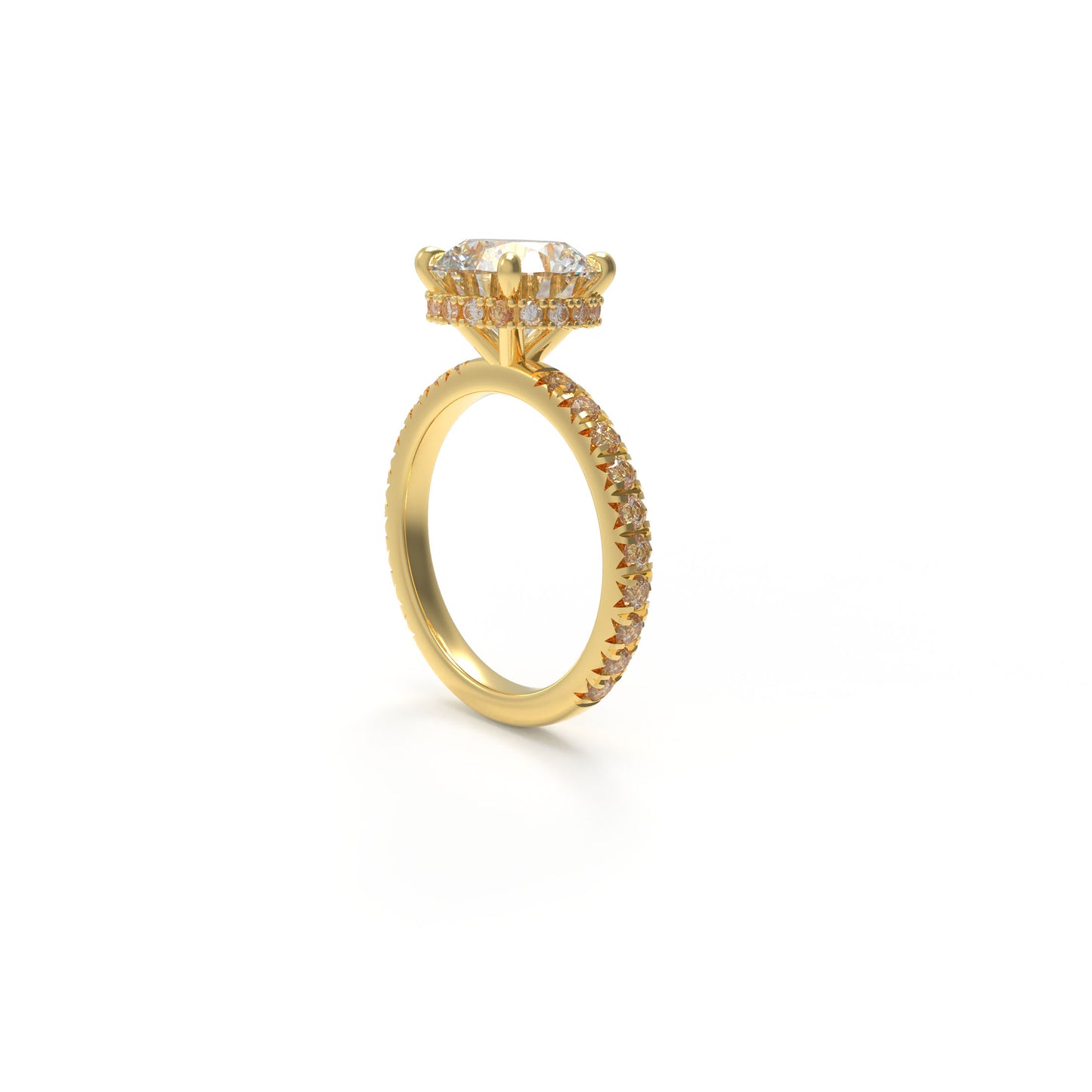Handmade Gold Engagement and Wedding Ring - 1CT/2CT/3CT Main Stone, 0.5CT Side Stones, 9K/14K/18K Yellow Gold Options