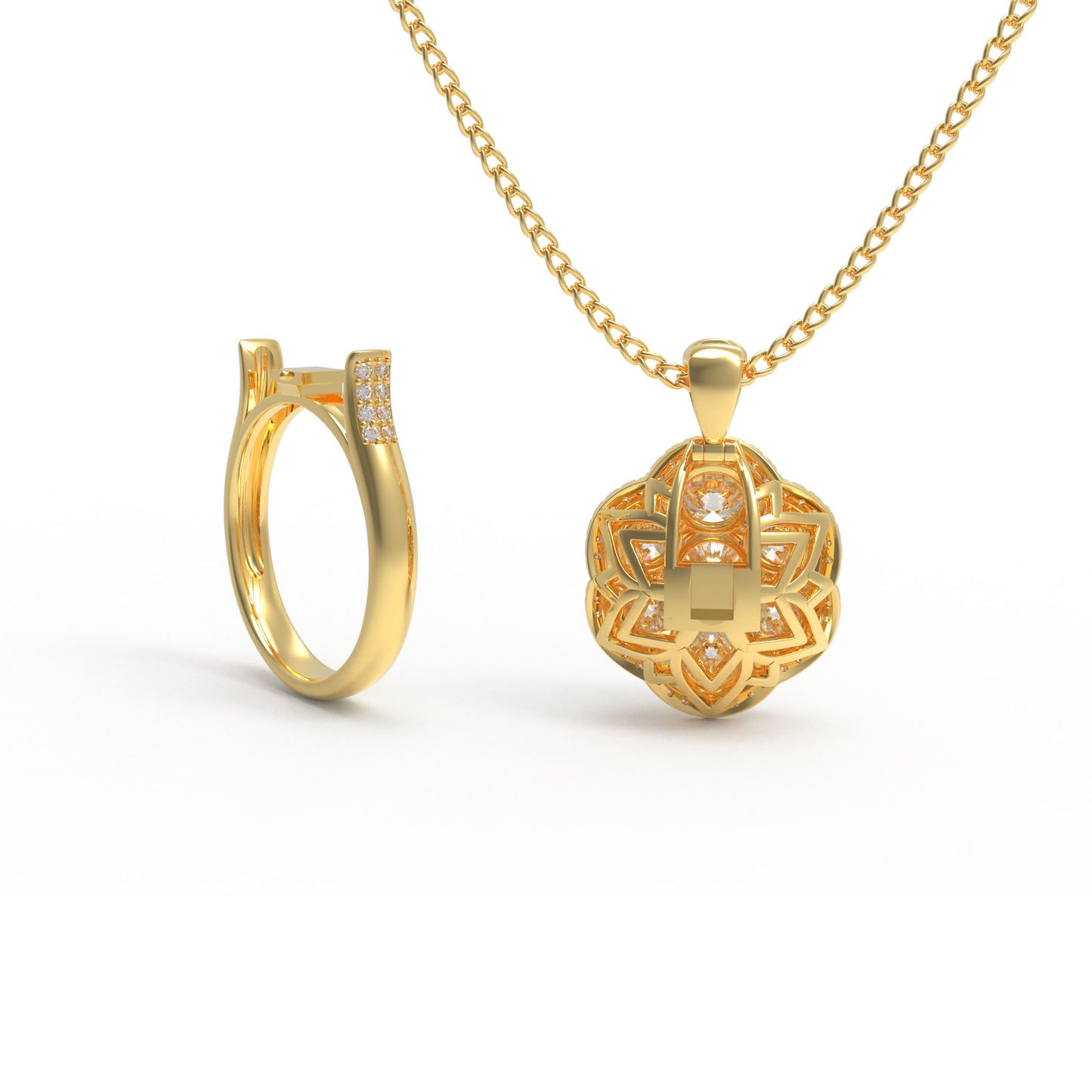 2-in-1 Convertible Lab Grown Diamond Jewelry Set: Pendant Necklace & Ring (10K/14K Yellow Gold, VVS1-VVS2 D-E Color, Handcrafted Luxury)