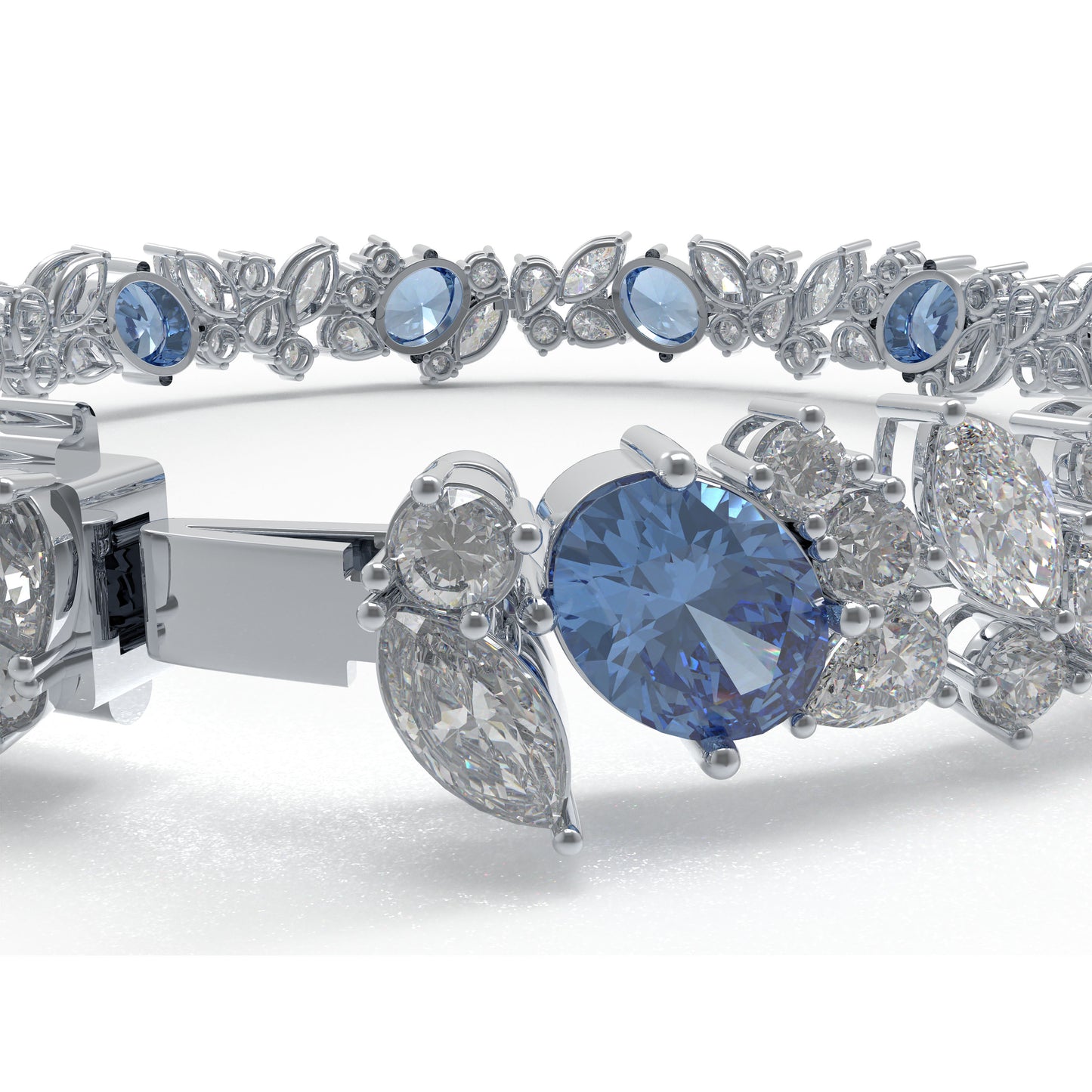 Handmade Gorgeous Lab - Grown Sapphire & Diamond Bracelet with Platinum, Total Weight 10CT/12CT/15CT