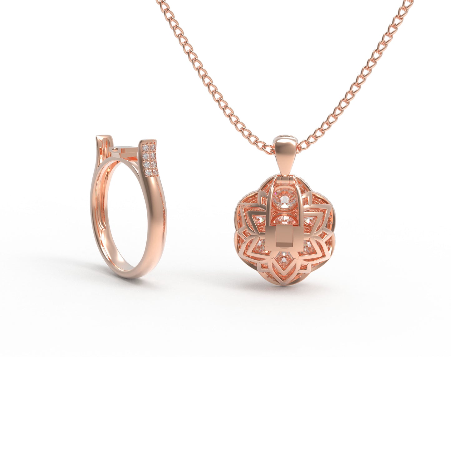 2-in-1 Convertible 3ct Lab Grown Diamond Jewelry Set: Pendant Necklace & Ring (10K/14K Rose Gold, VVS1-VVS2 D-E Color, Handcrafted)