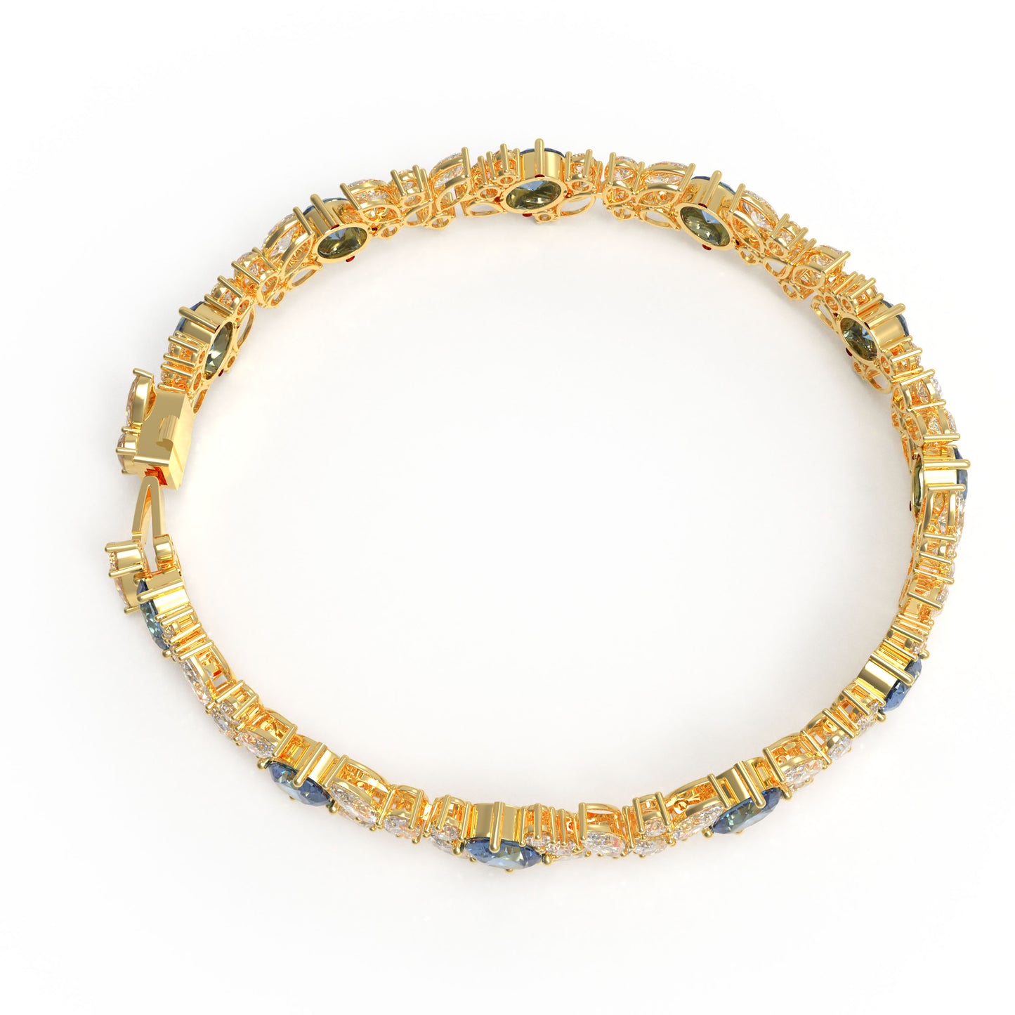 925 Sterling Silver 14K Gold Plated Marquise Bracelet – 11 Lab-Created Marquise Sapphires & 33 Pear Moissanite, 10ct/12ct/15ct Total Carat, Luxury Jewelry Gift for Wife, Mother, Sister