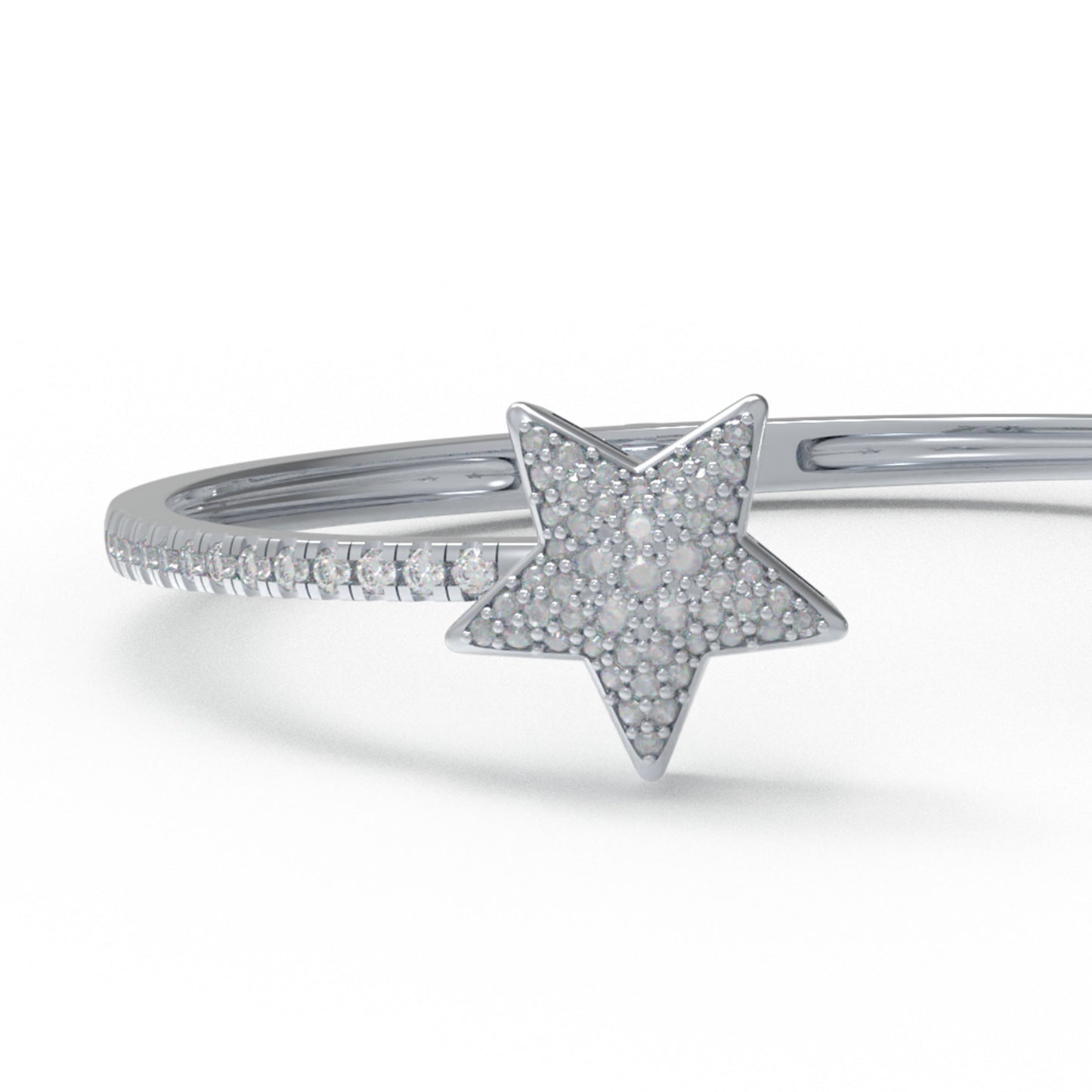 Sterling Silver Star Cuff Bangle, 1ct VS1 D-E Moissanite, Gift for Women
