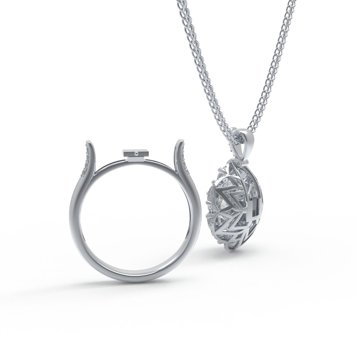 2-in-1 Convertible Lab Grown Diamond Jewelry Set: Pendant Necklace & Ring (10K/14K White Gold, 950 Platinum, VVS1-VVS2 D-E Color, Handcrafted Luxury)