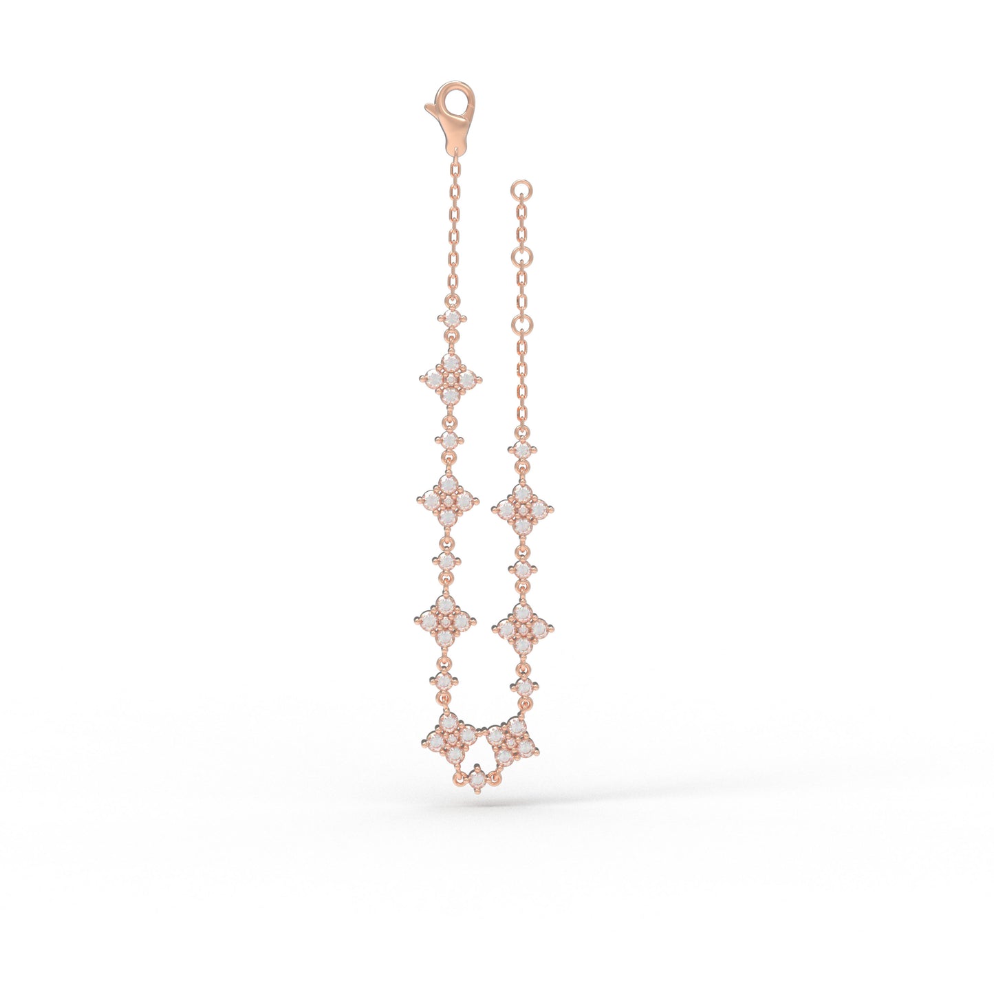 Ophelia Eternity Women's Rose Gold Four Leaf Clover Bracelet | 2ct/3ct Lab Diamond | Adjustable Lucky Jewelry for Anniversary, Mother's Day Gift