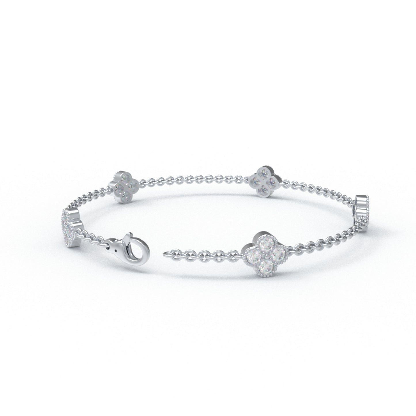 925 Sterling Silver Four Leaf Clover Lucky Bracelet with 20 Moissanite Stones - Adjustable Women's Bracelet for Daily Wear, Ideal Gift for Mother's Day, Women's Day, New Year, Birthday, Anniversary