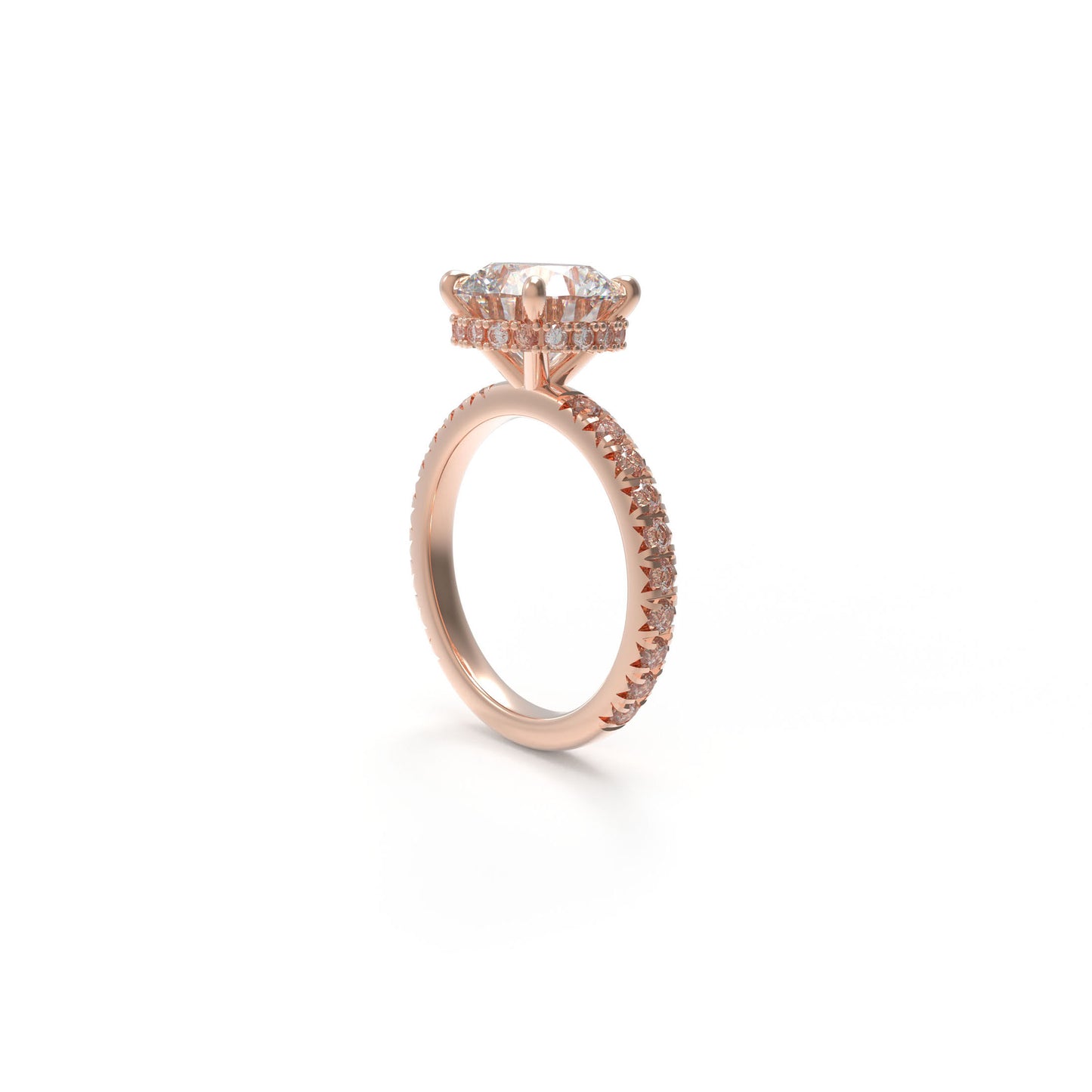 Handmade Rose Gold Engagement & Wedding Ring - 1CT/2CT/3CT Main Stone, 0.5CT Side Stones, 9K/14K/18K Rose Gold Options