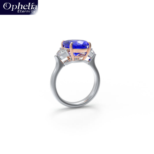 Handmade 3 - Diamond Ring with 2.8CT/4CT Lab - Grown Blue Main Diamond, 9K/14K/18K White Gold, Ideal for Proposal, Wedding, Anniversary