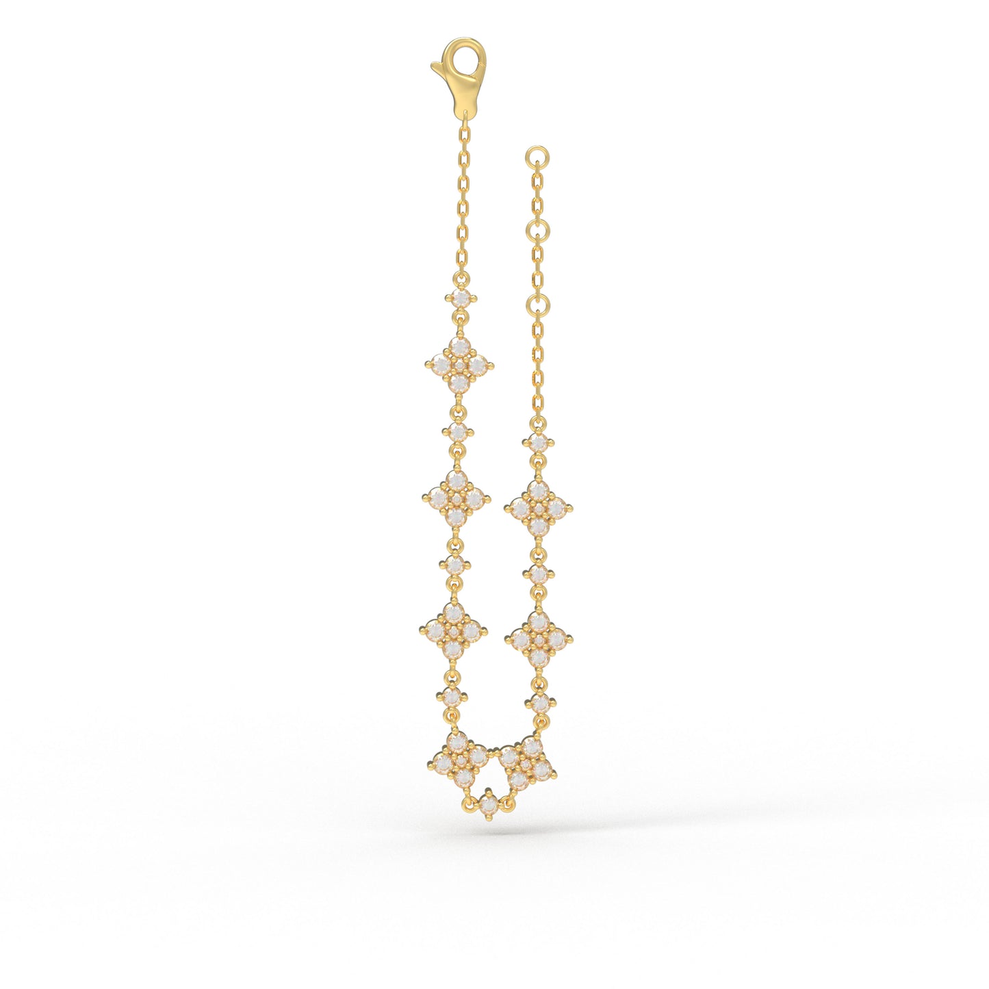 Ophelia Eternity Women's Yellow Gold Four Leaf Clover Bracelet | 2ct/3ct Lab Diamond | Adjustable Lucky Jewelry for Anniversary, Mother's Day Gift