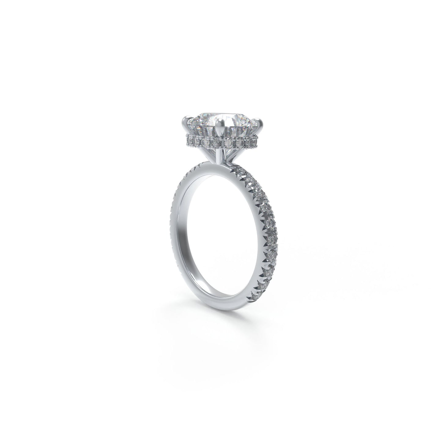 Handmade Engagement Wedding Ring with 1CT/2CT/3CT Main Stone & 0.5CT Side Stones, 9K/14K/18K White Gold Optional