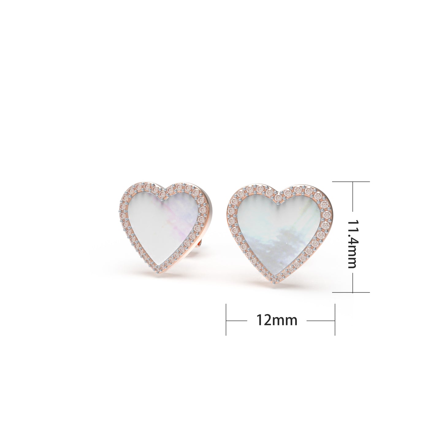 Heart Stud Earrings, 10K/14K Rose Gold, 0.4ct Lab Grown Diamond Halo & Mother of Pearl, Daily Wear Earrings for Women