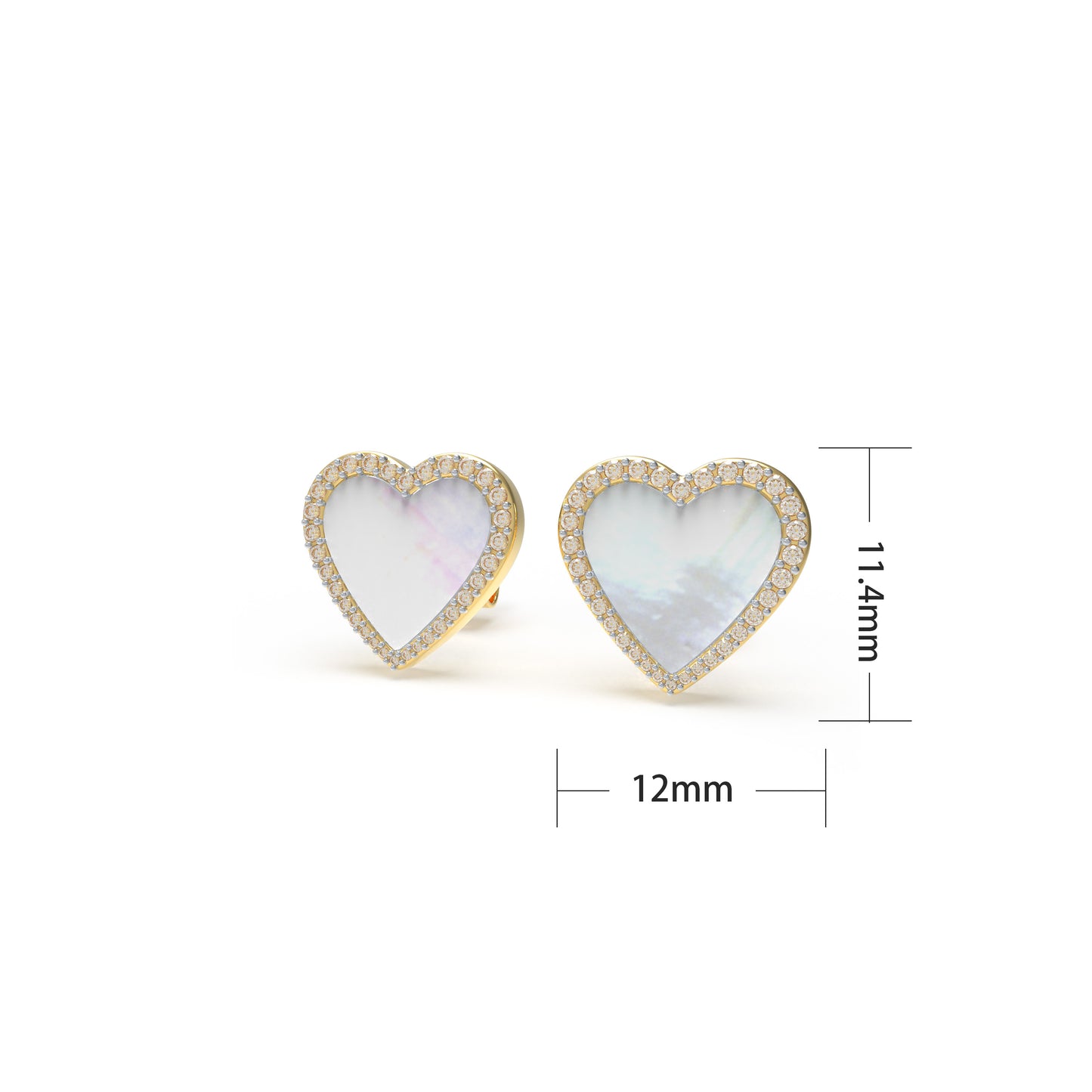 10K/14K Yellow Gold Heart Stud Earrings, 0.4ct Lab Grown Diamond & Mother of Pearl, Daily Jewelry for Women