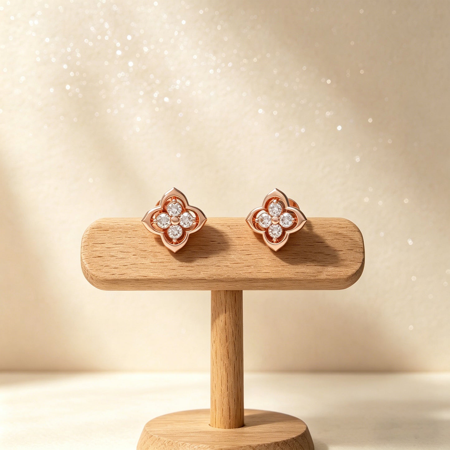 10K/14K Rose Gold Clover Lab-Grown Diamond Stud Earrings, 0.4 CTW, Song Dynasty Inspired