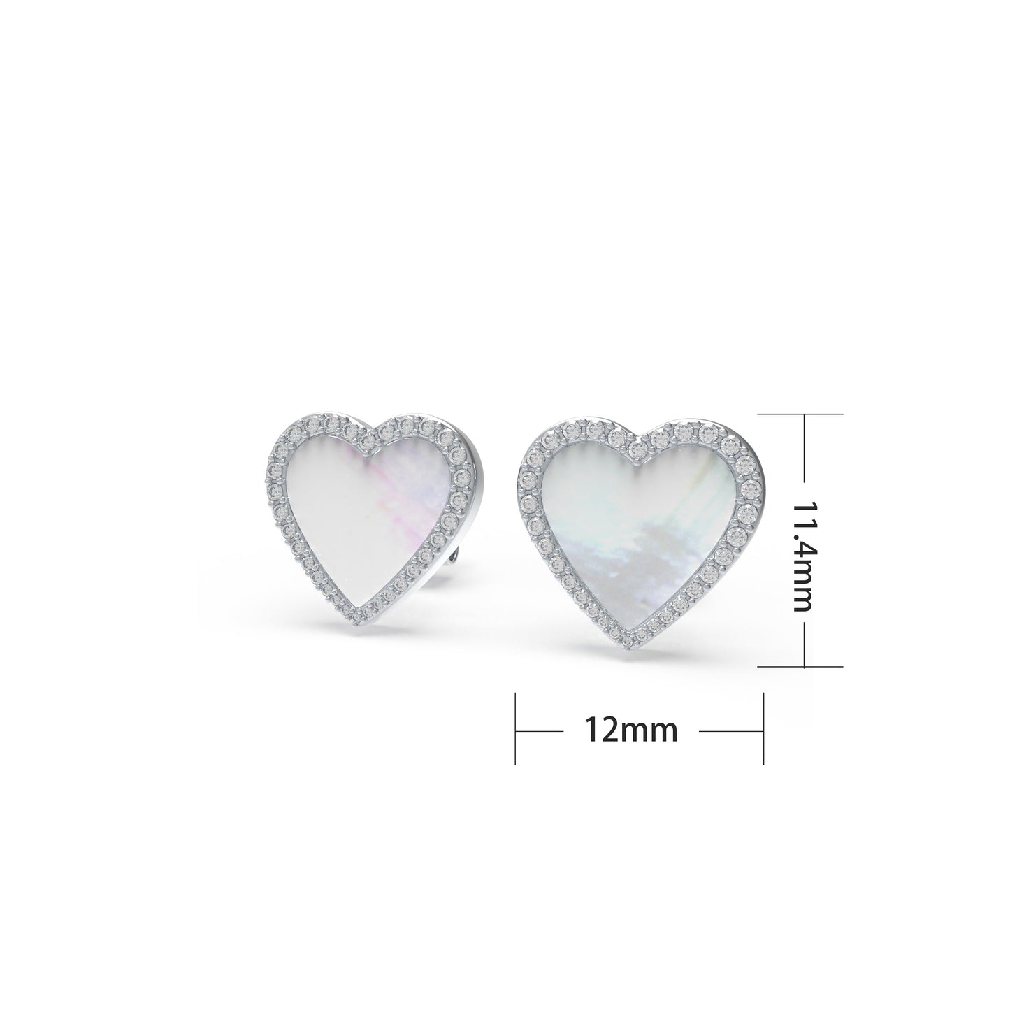 925 Sterling Silver Heart Stud Earrings, 0.4ct Lab Grown Moissanite & Mother of Pearl, Hypoallergenic Daily Wear Earrings for Women