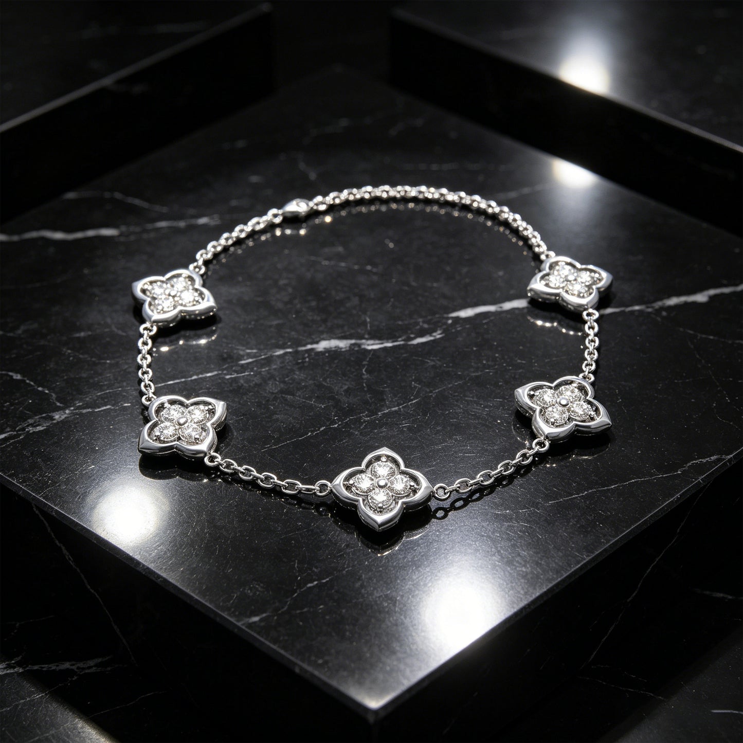925 Silver Moissanite Four Leaf Clover Bracelet, Women Holiday Gift