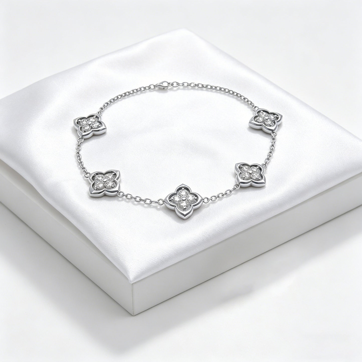 925 Silver Moissanite Four Leaf Clover Bracelet, Women Holiday Gift