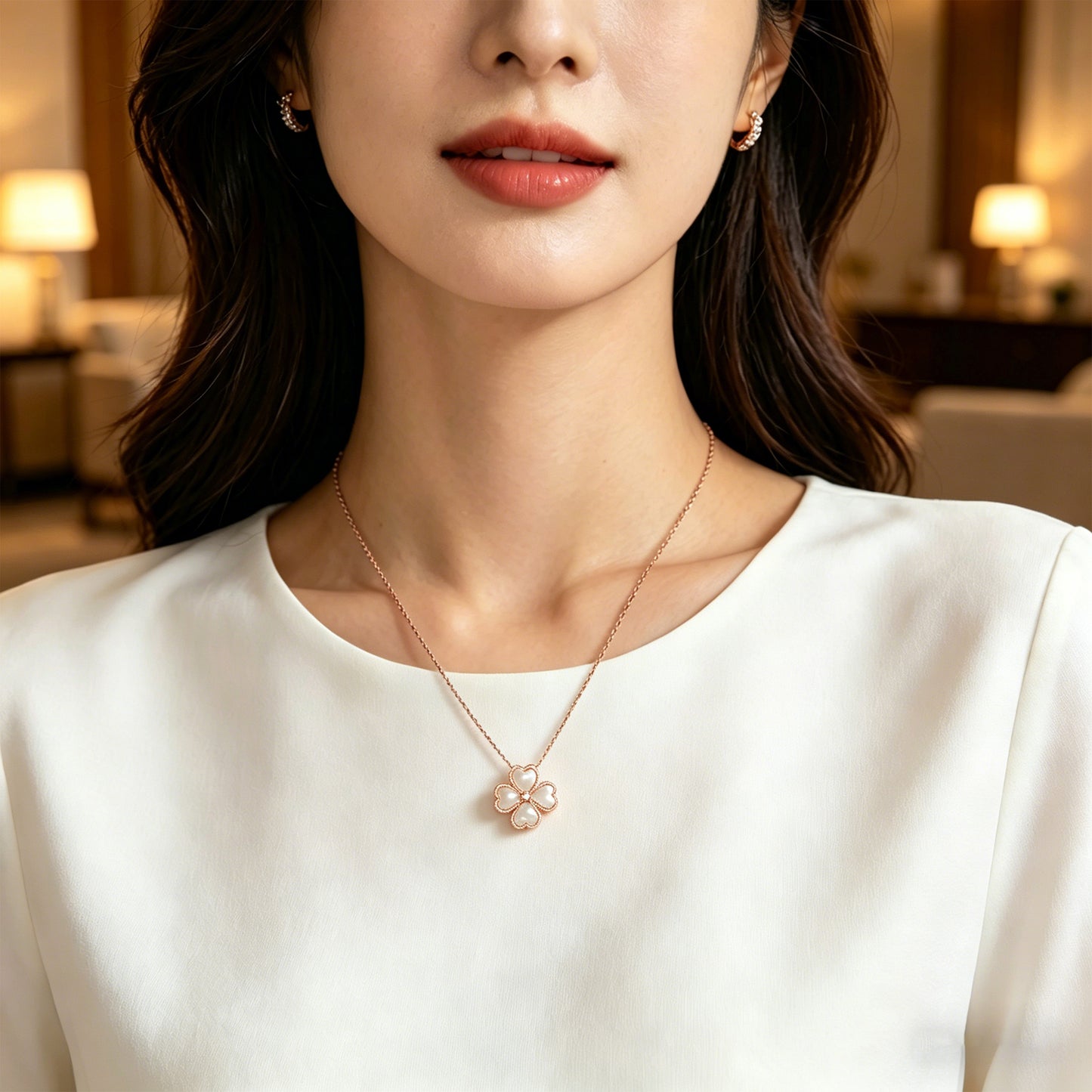 10K/14K Rose Gold Heart Pendant Necklace, 0.5CT Lab Grown Diamond & Natural Mother of Pearl Handmade Fine Jewelry