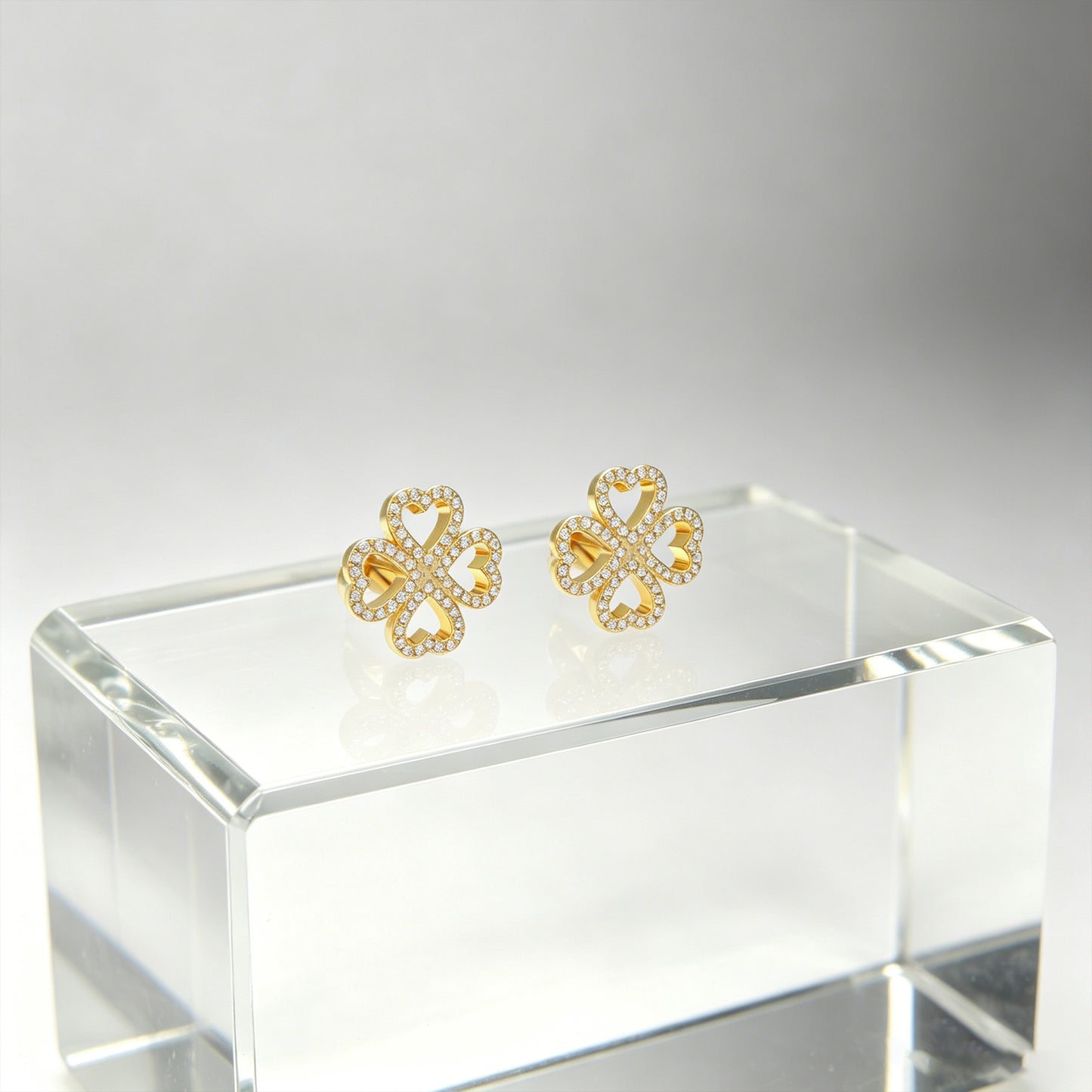 0.45ct Lab Grown Diamond Four-Leaf Clover Stud Earrings, 10K/14K Yellow Gold Lucky Heart Jewelry Gift