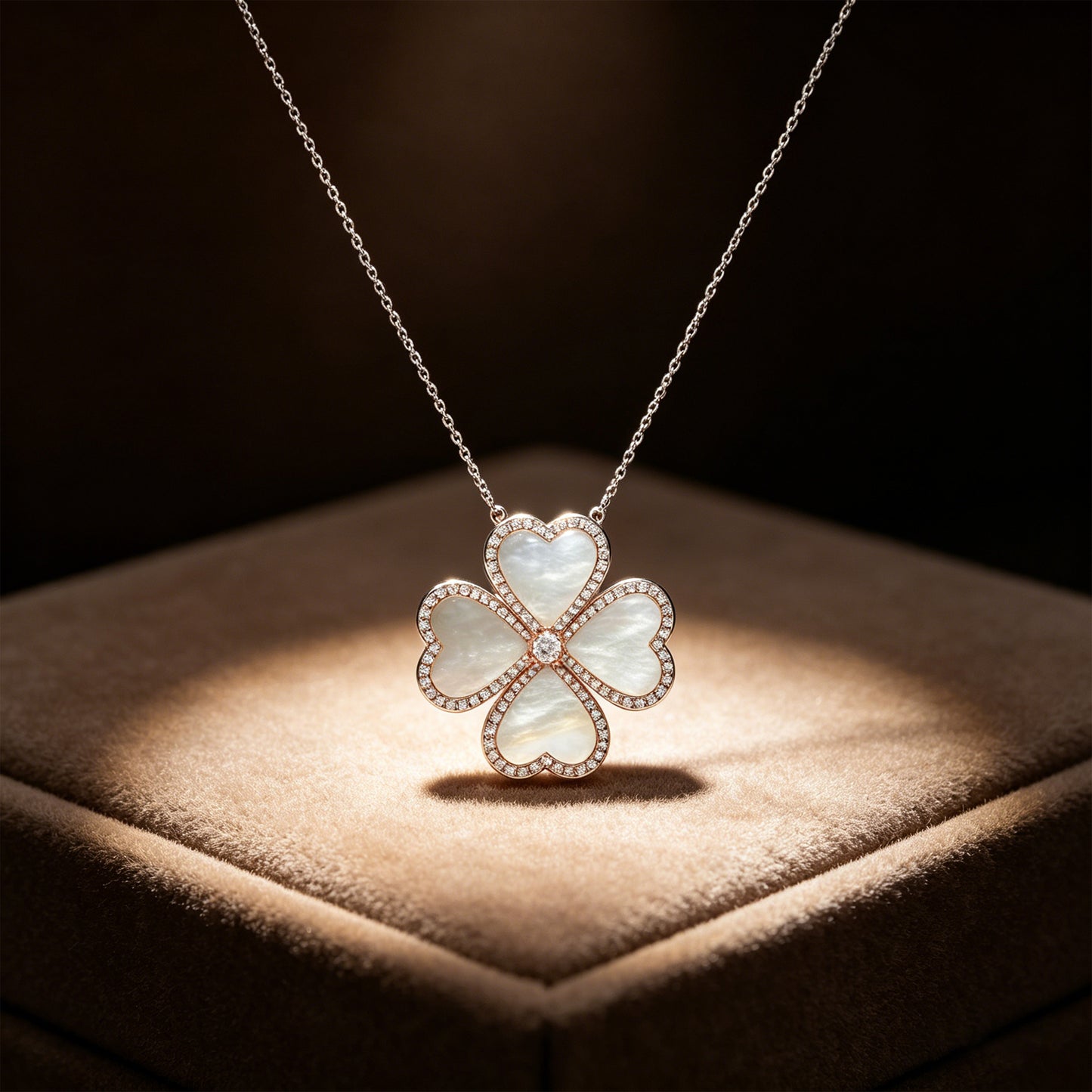 10K/14K Rose Gold Heart Pendant Necklace, 0.5CT Lab Grown Diamond & Natural Mother of Pearl Handmade Fine Jewelry