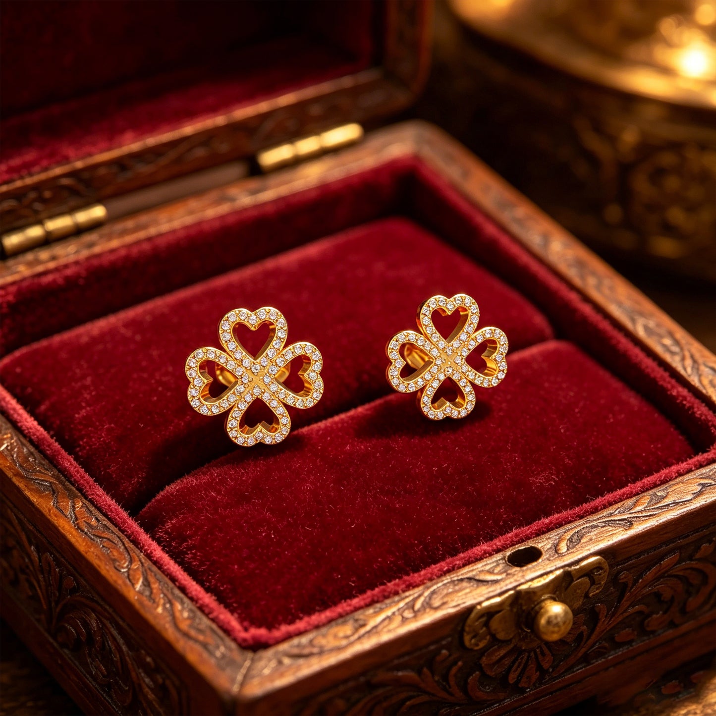 0.45ct Lab Grown Diamond Four-Leaf Clover Stud Earrings, 10K/14K Yellow Gold Lucky Heart Jewelry Gift