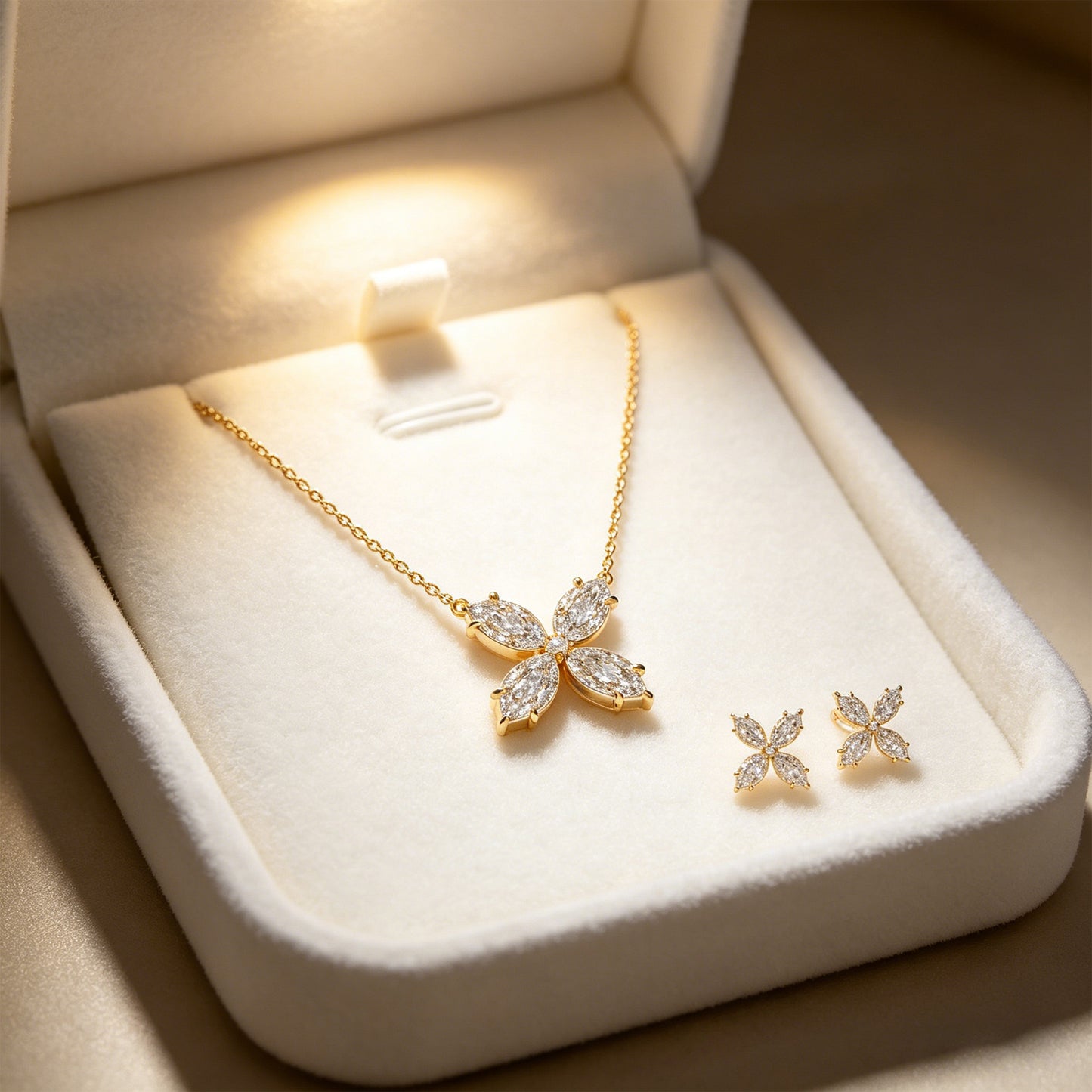10K/14K Yellow Gold Marquise Lab-Grown Diamond Clover Pendant Necklace, 1.35 CTW for Women