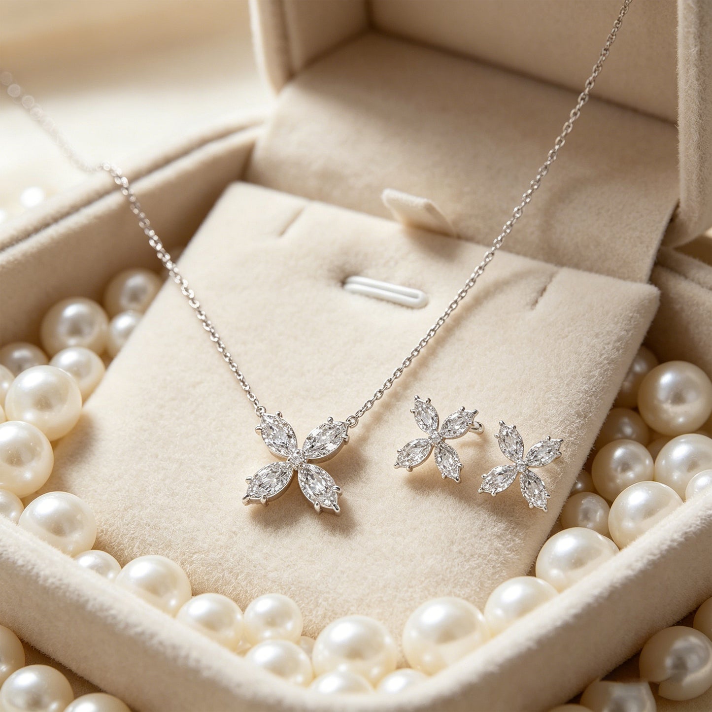 1.35 CTW Marquise Lab Diamond Clover Necklace, 10K/14K White Gold/Platinum for Women