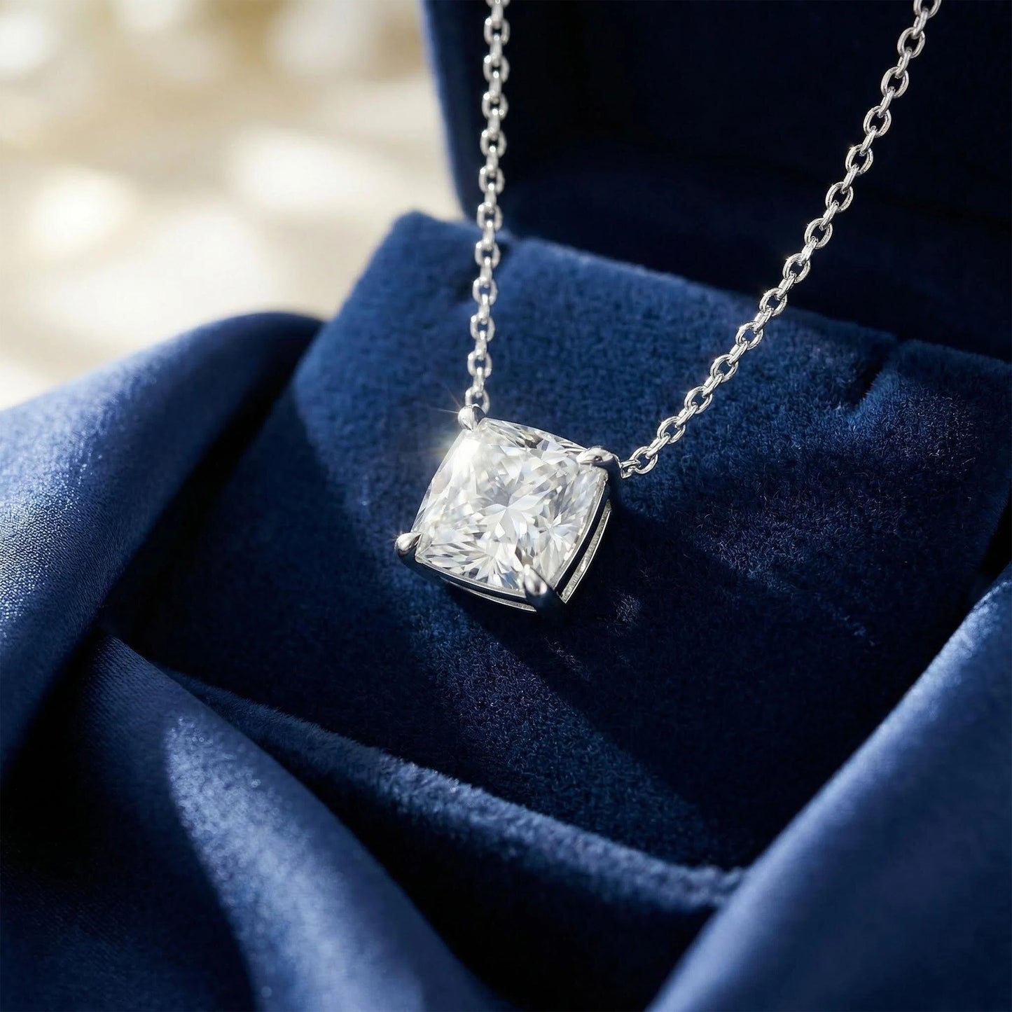 Handmade 925 Sterling Silver Cushion Cut Moissanite Pendant Necklace, Perfect Gift for Holidays and Daily Wear